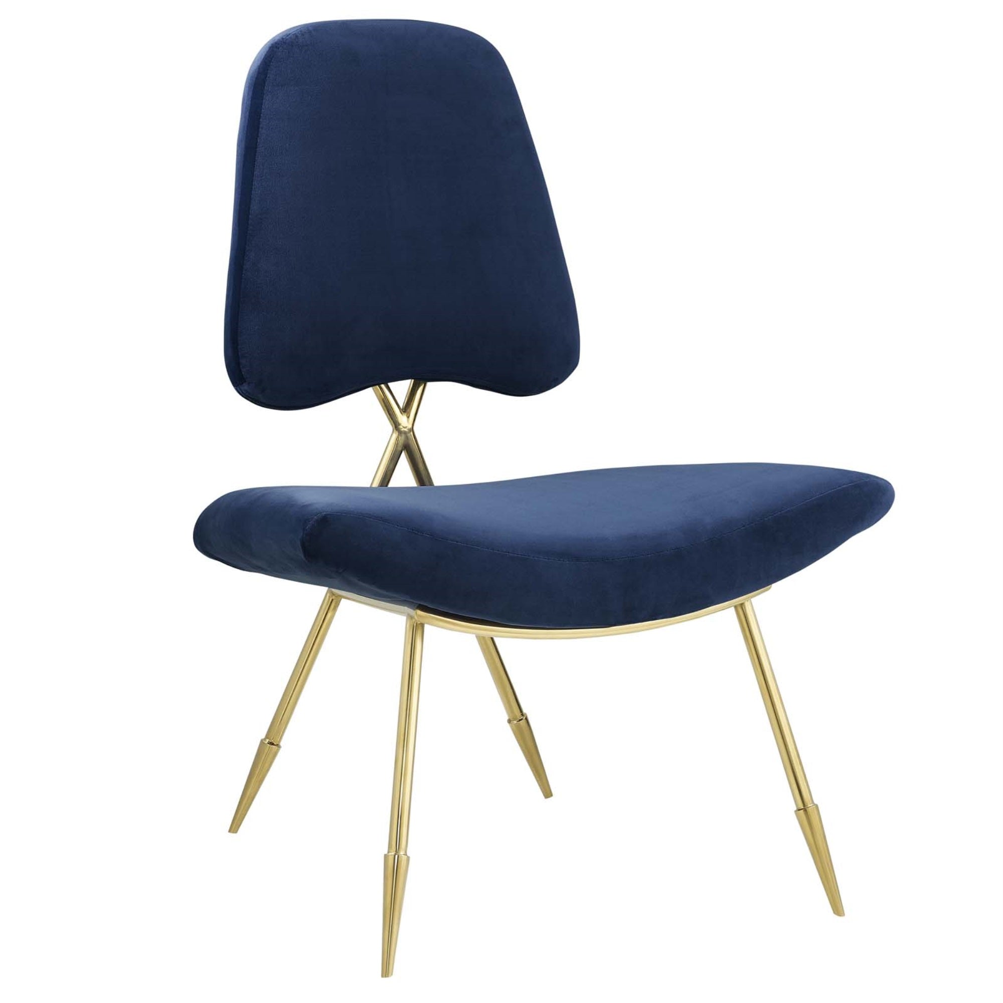 Ponder Performance Velvet Lounge Chair - Comfortable, Stain-Resistant, Gold Stainless Steel Frame - Perfect For Modern Decor - Navy