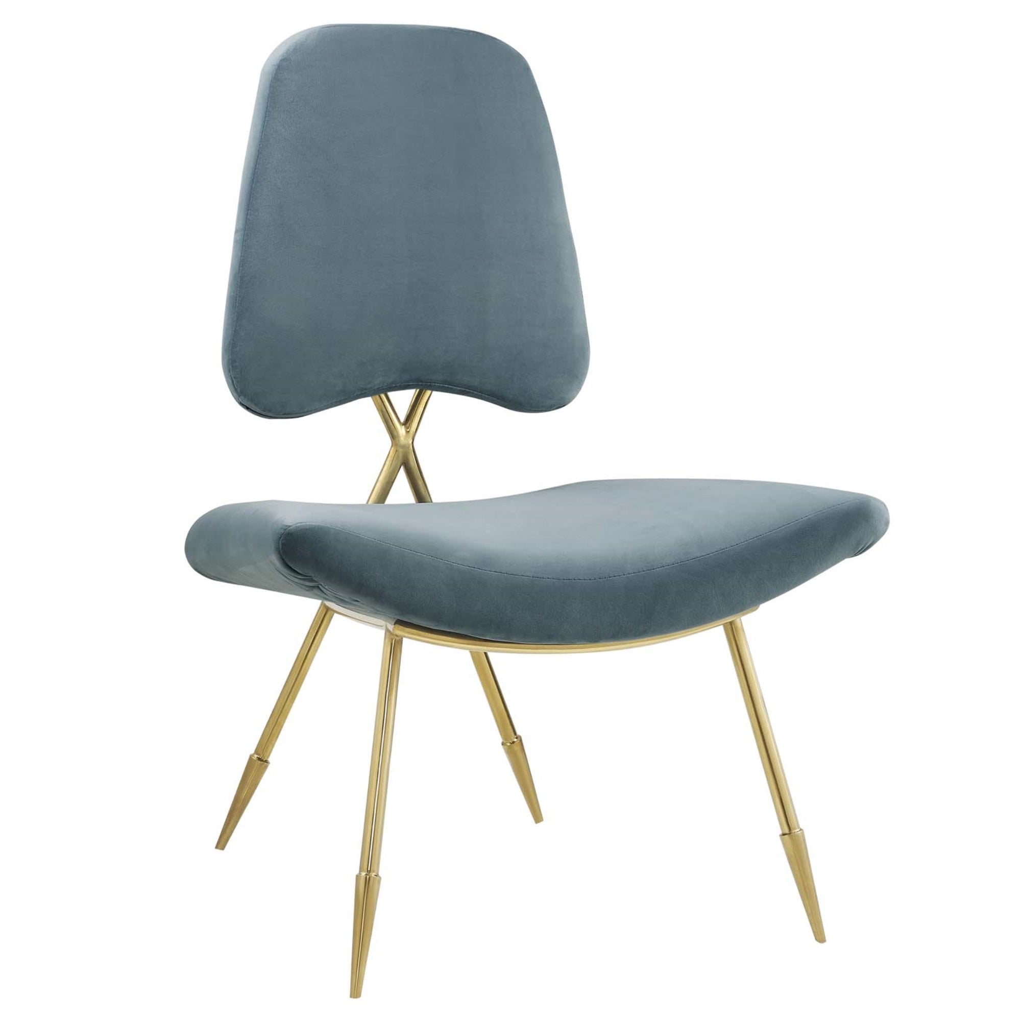 Ponder Performance Velvet Lounge Chair - Comfortable, Stain-Resistant, Gold Stainless Steel Frame, Modern Design - Sea Blue