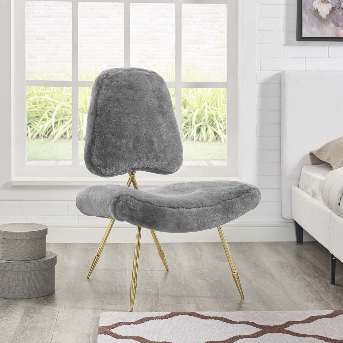 Casafoyer Ponder Contemporary Modern Sheepskin Fur Lounge Accent Chair In Gray