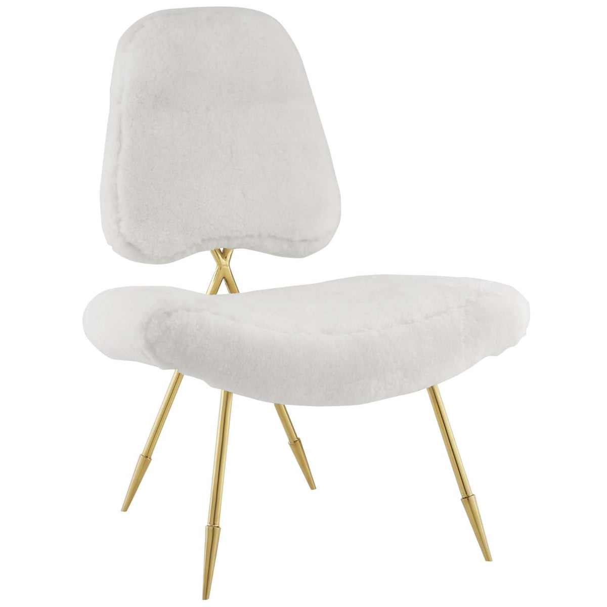 Casafoyer Ponder Contemporary Modern Sheepskin Fur Lounge Accent Chair In White