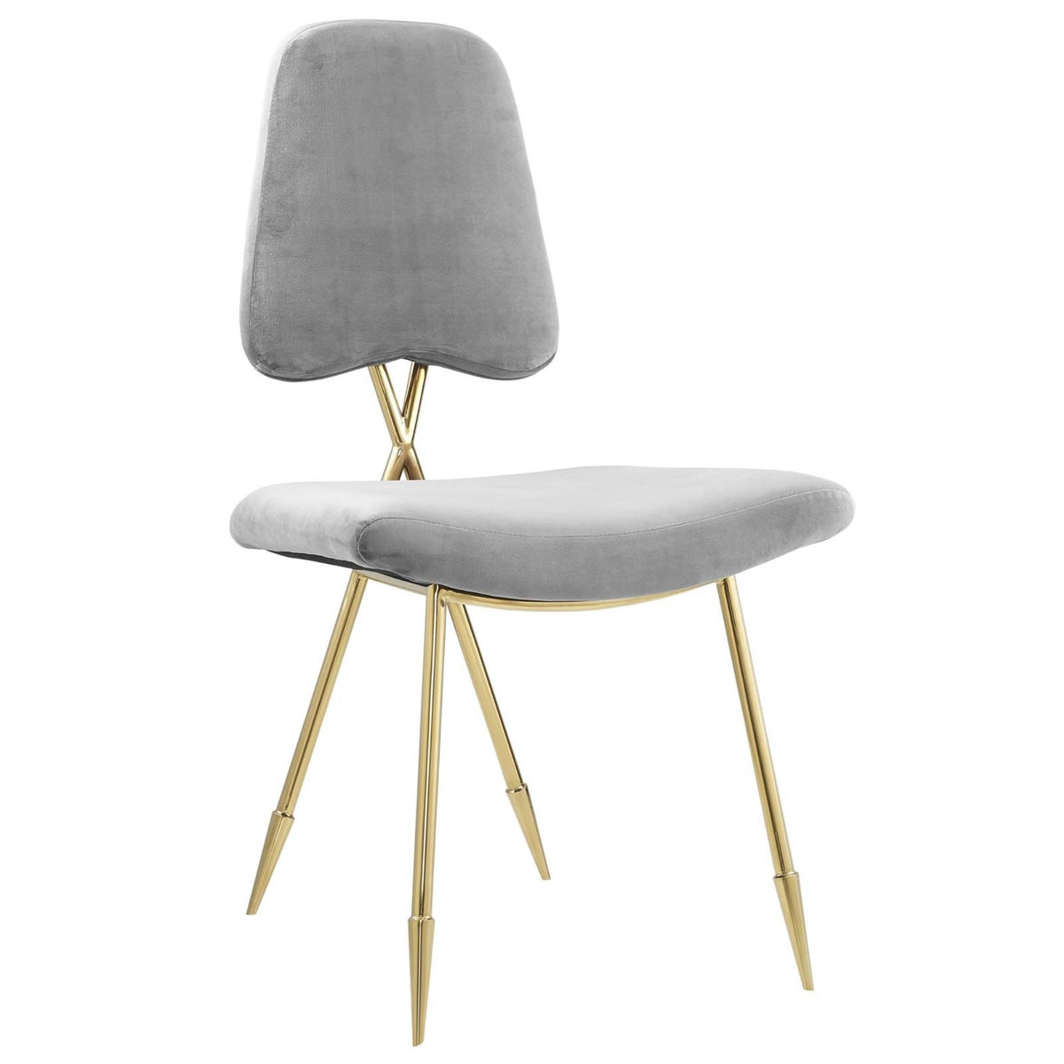 Casafoyer Ponder Performance Velvet Upholstered Modern Dining Side Chair In Gray With Gold Stainless Steel Legs