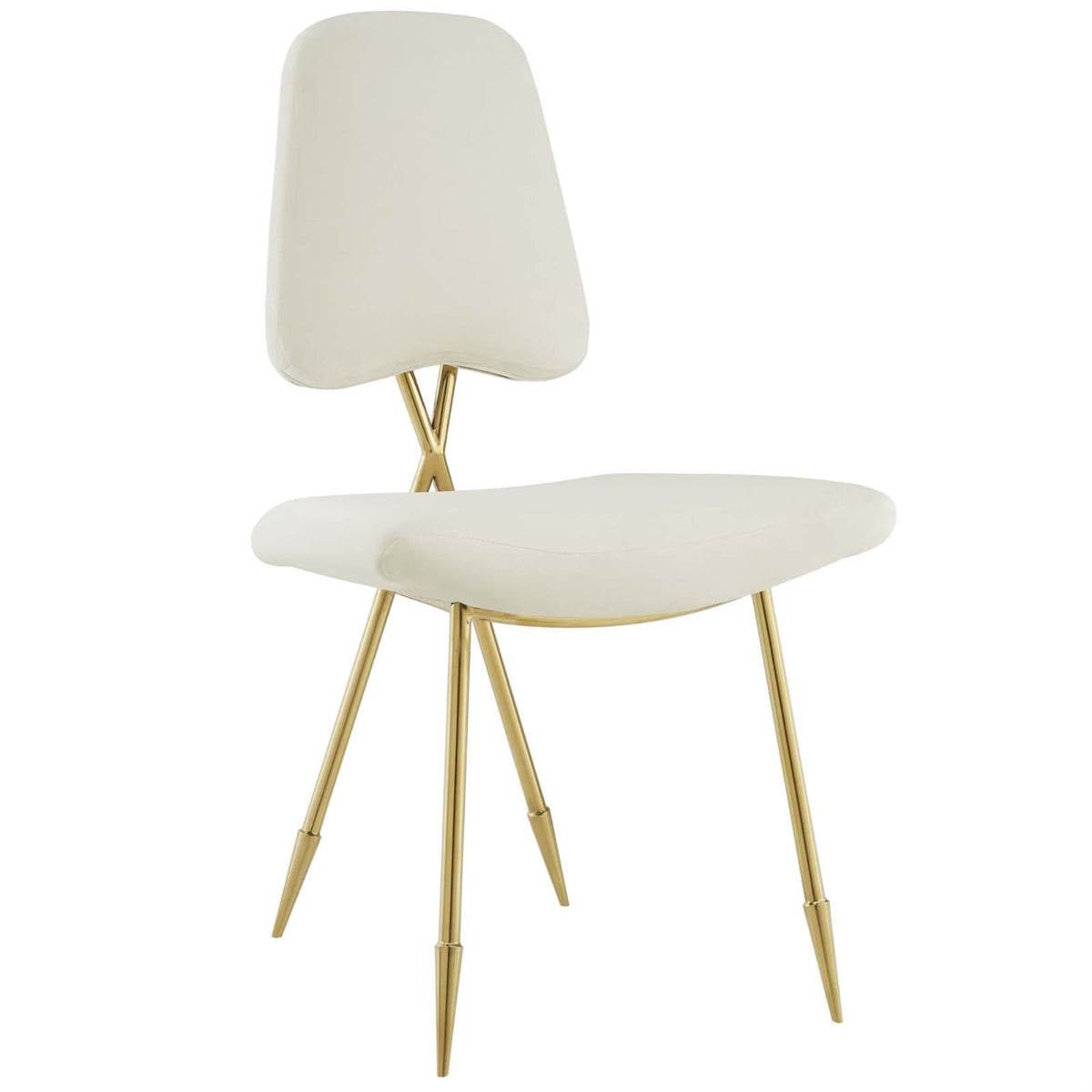 Casafoyer Ponder Performance Velvet Upholstered Modern Dining Side Chair In Ivory With Gold Stainless Steel Legs