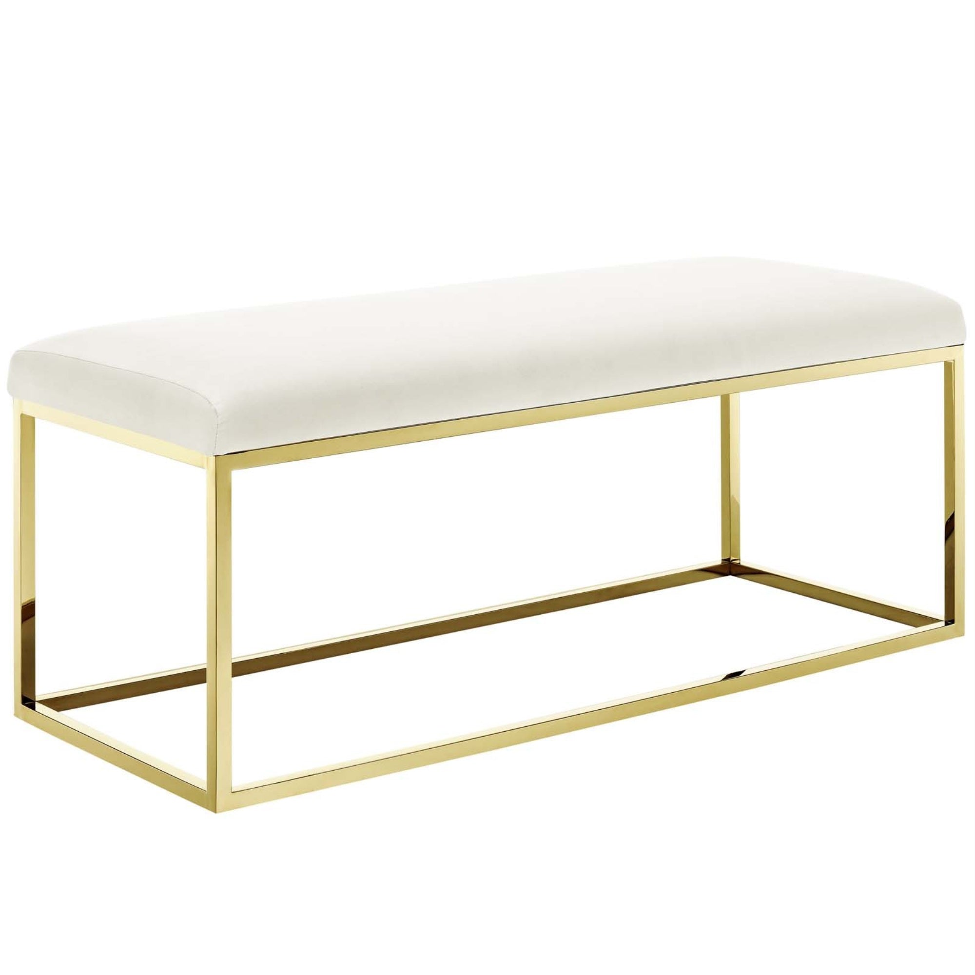 Casafoyer Anticipate Velvet Upholstered Modern Bench With Stainless Steel Frame In Gold Ivory