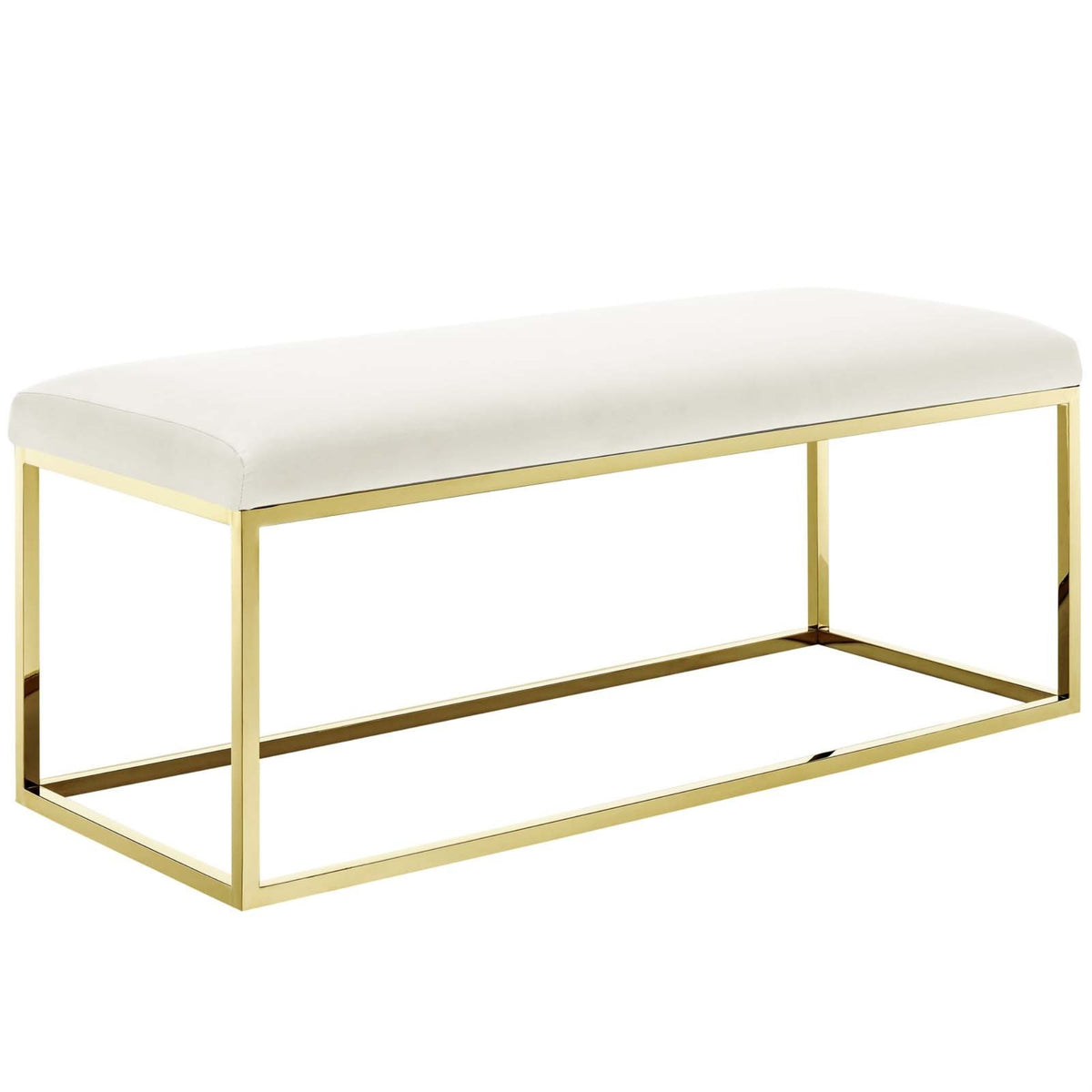 Casafoyer Anticipate Velvet Upholstered Modern Bench With Stainless Steel Frame In Gold Ivory