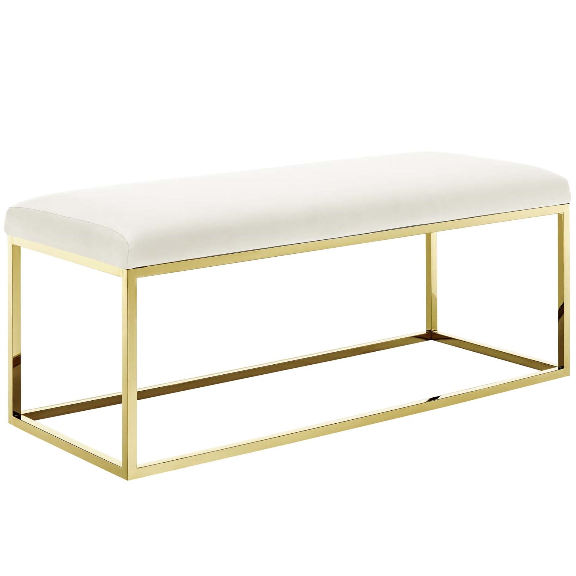 Anticipate Bench - Elegant And Modern Statement Piece | Polished Stainless Steel Base | Luxurious Velvet Polyester Fabric | Non-Marking Foot Caps | Comfortable And Stylish | Weight Capacity Up To 331 Lbs | Hassle-Free Assembly | Gold Ivory Color