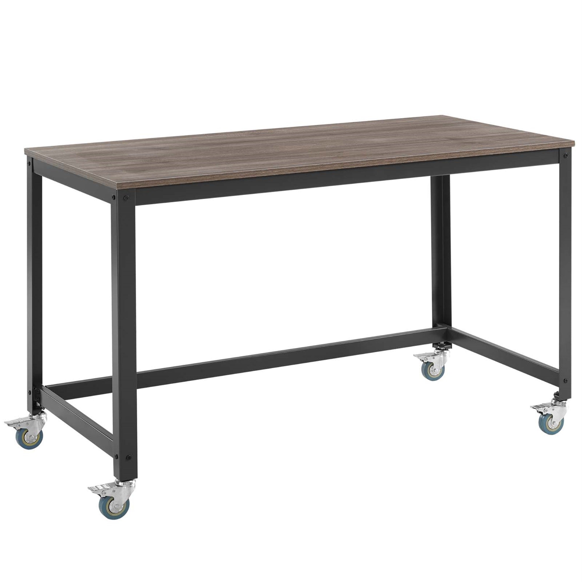 Vivify Vintage Farmhouse Computer Office Desk - Gray Walnut Veneer, Industrial Design, Steel Frame, Swivel Casters, Multi-Purpose Table