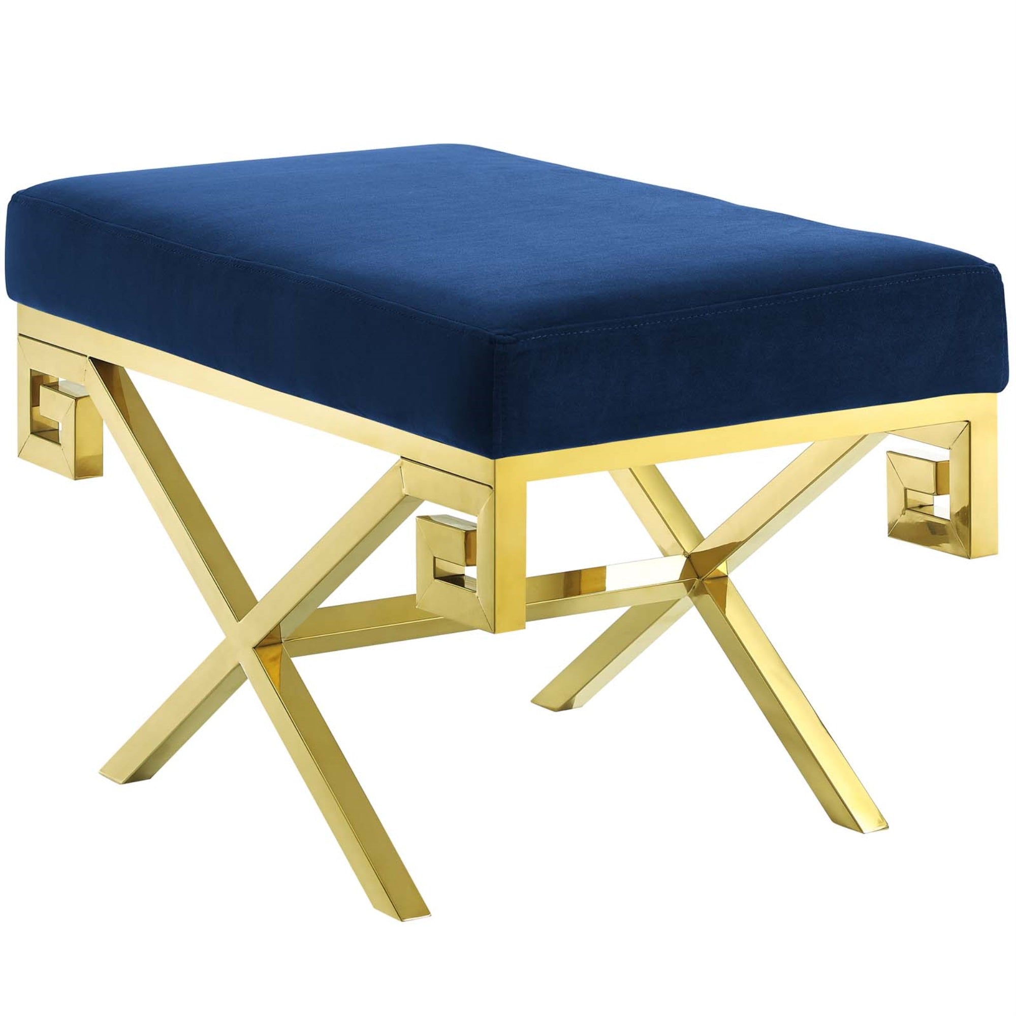 Rove Performance Velvet Accent Bench - Gold Stainless Steel Base, Greek Key Pattern, Plush Stain-Resistant Upholstery, 331Lb Capacity