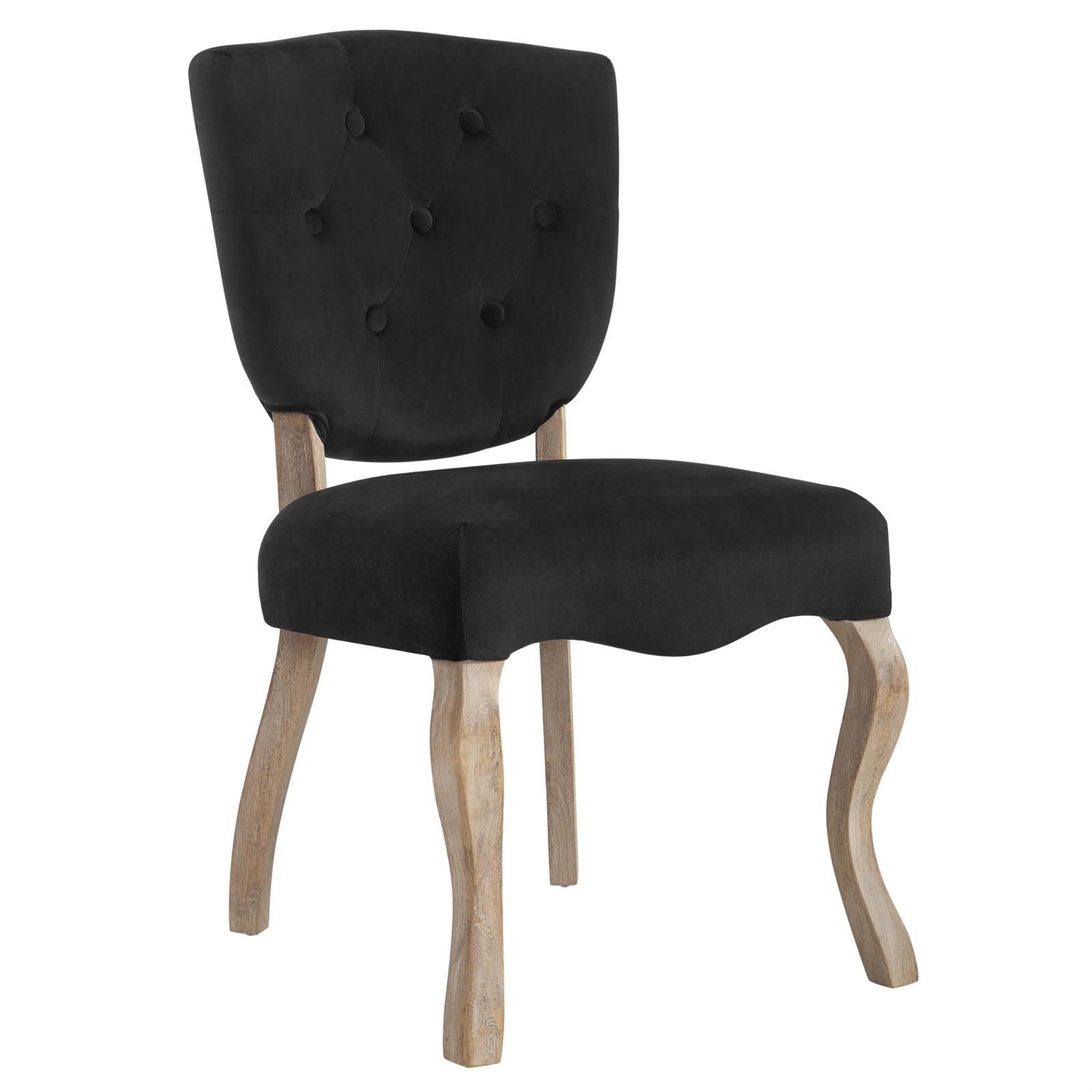 Casafoyer Array French Vintage Tufted Performance Velvet Weathered Wood Dining Chair In Black