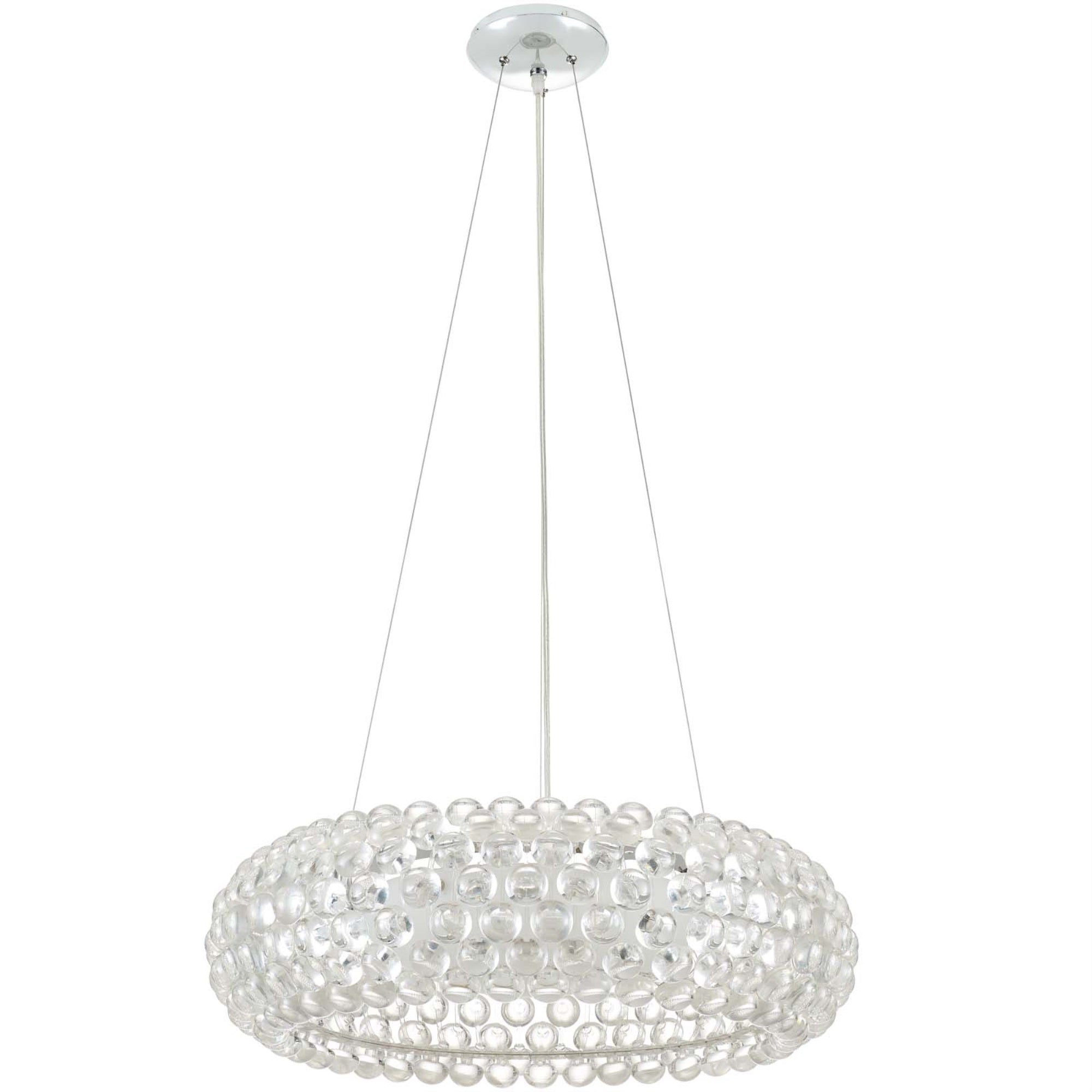 Halo 25 Pendant Chandelier - Chrome-Plated Steel Frame With Acrylic Balls, White Glass Lampshade, Adjustable Wire Cord, Bulbs Not Included