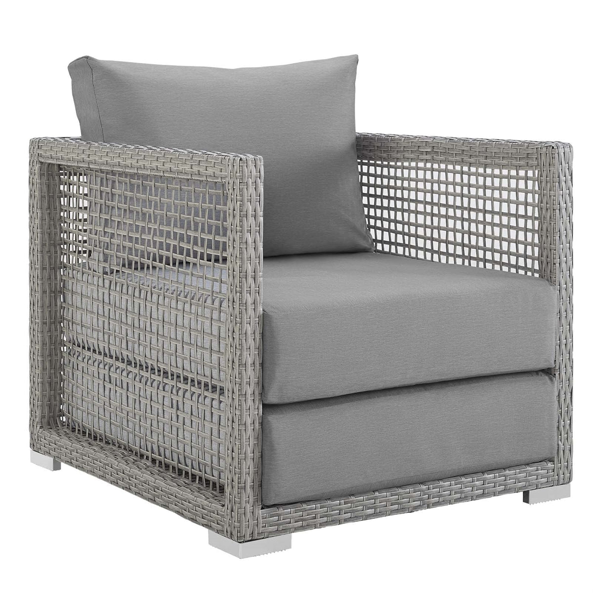 Casafoyer Aura Wicker Rattan Outdoor Patio Arm Chair With Cushions In Gray Gray