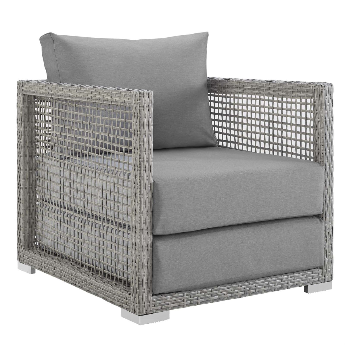 Aura Outdoor Patio Armchair - Gray Gray | Synthetic Wicker Rattan | Aluminum Frame | All-Weather Cushions | Enhanced Seating | Fully Assembled