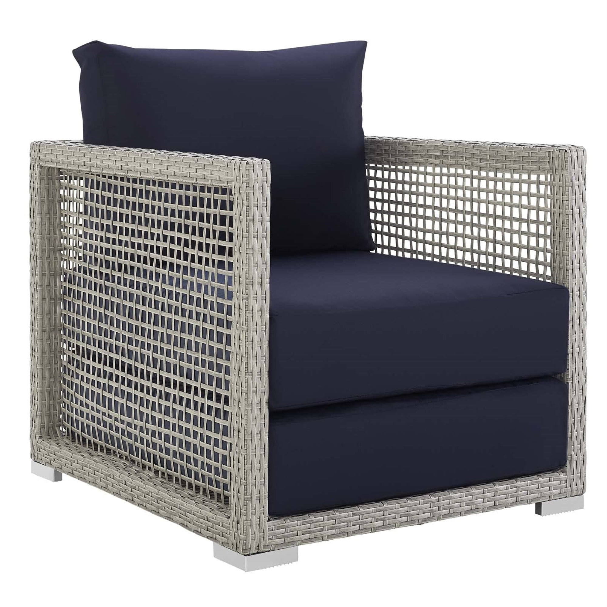 Casafoyer Aura Wicker Rattan Outdoor Patio Arm Chair With Cushions In Gray Navy