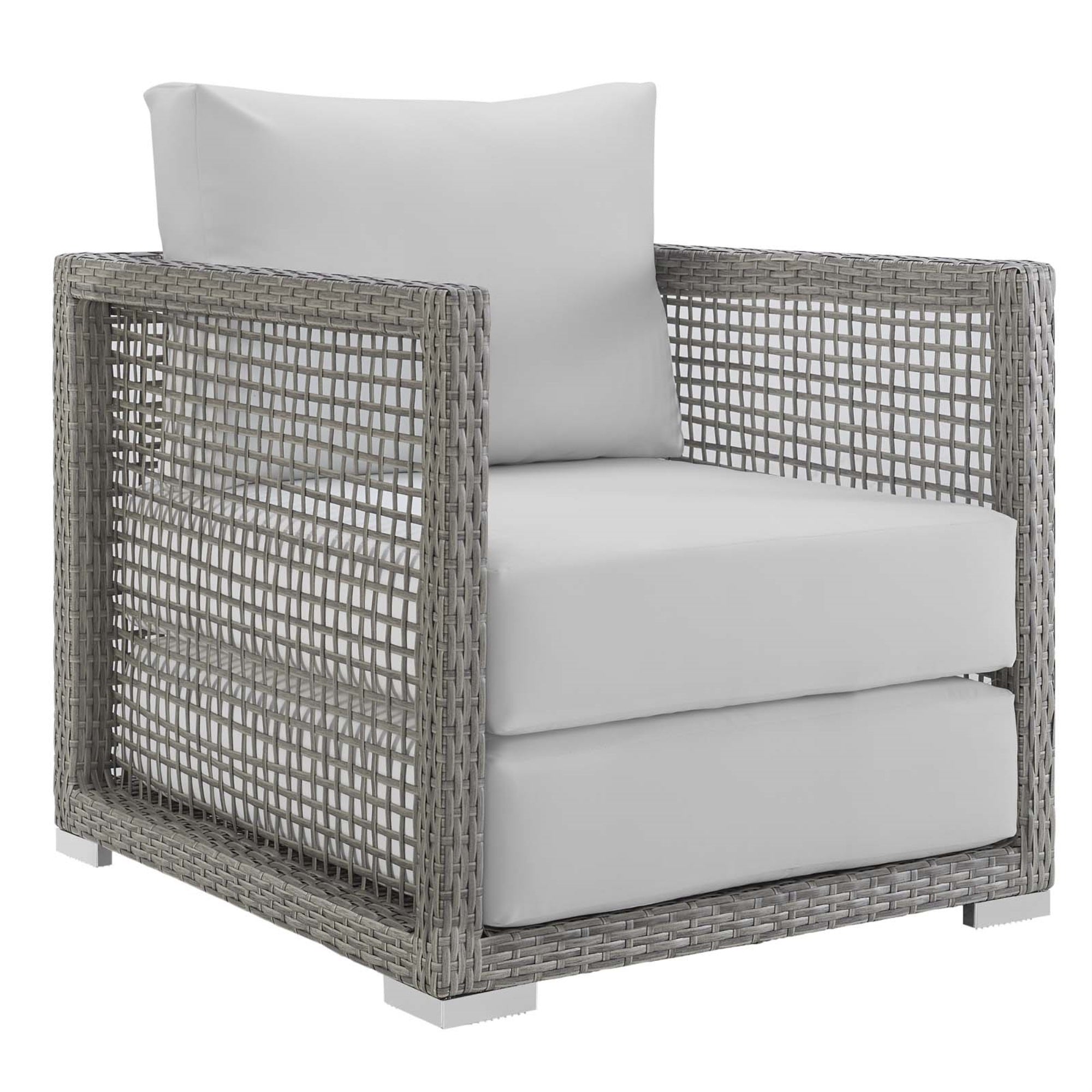 Aura Outdoor Patio Armchair - Gray-On-Gray Wicker Rattan, Aluminum Frame, All-Weather Cushions, Comfortable & Stylish, Fully Assembled