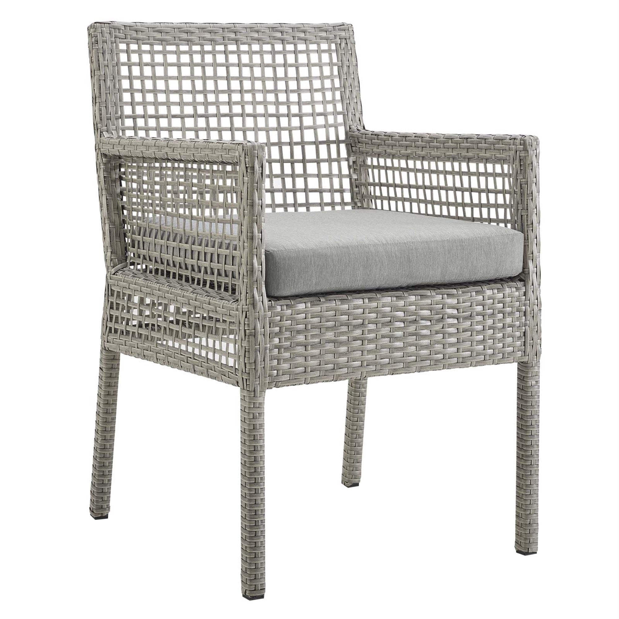 Aura Outdoor Patio Dining Arm Chair - Gray Gray | Synthetic Wicker Rattan | Aluminum Frame | All-Weather Cushion | Non-Marking Foot Caps | Durable & Stylish | Perfect For Patio, Backyard, Poolside