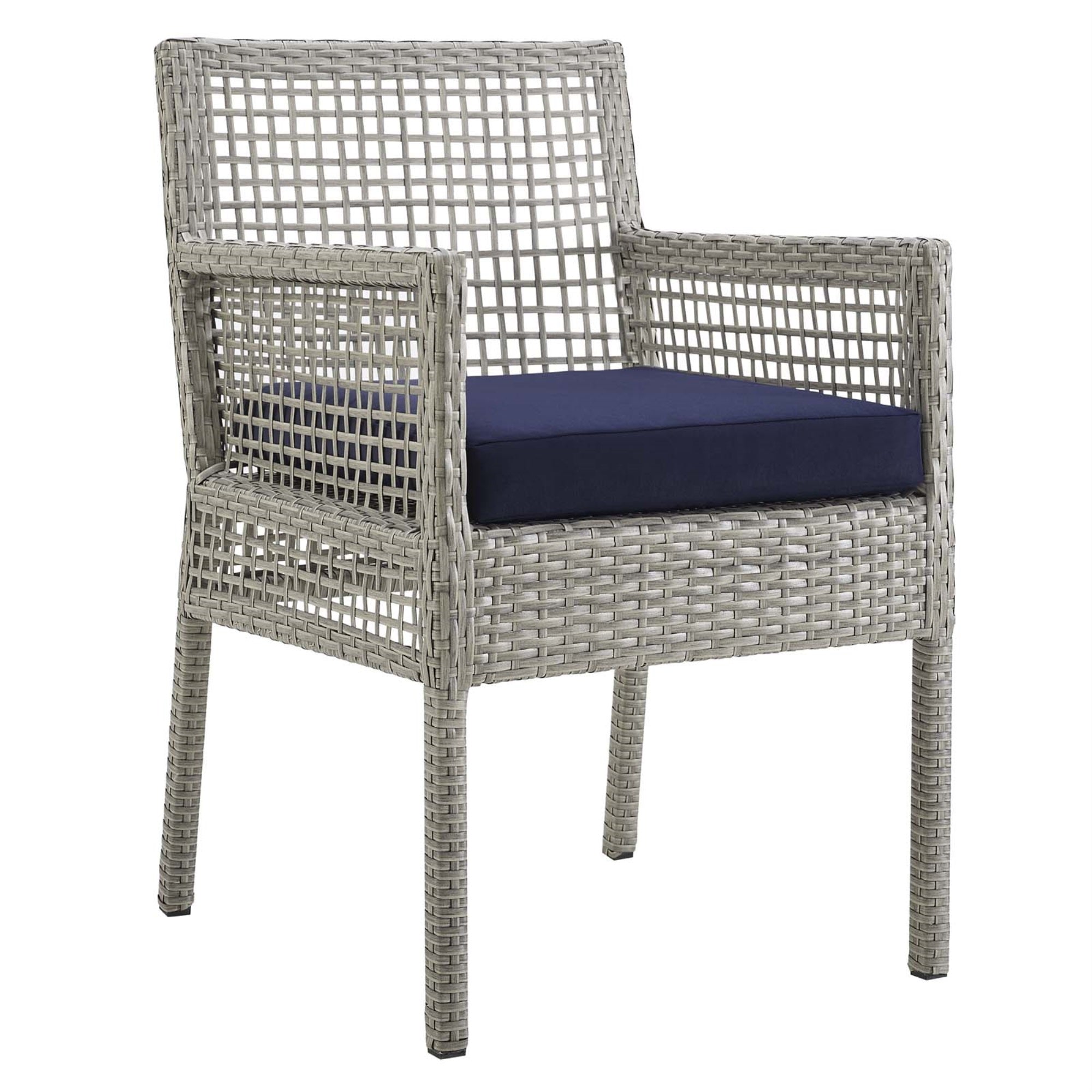 Aura Outdoor Patio Dining Arm Chair - Gray Wicker Rattan, Aluminum Frame, All-Weather Cushion, Non-Marking Foot Caps - Perfect For Patio, Backyard, Poolside - Machine Washable, Fade Resistant - 1 Chair