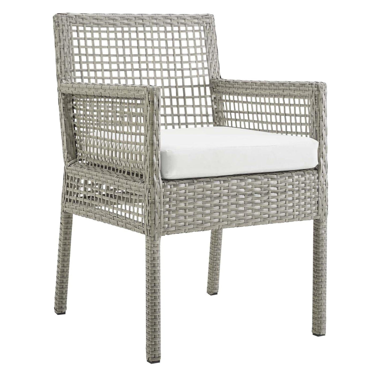 Yardlio Aura Outdoor Patio Dining Arm Chair - Chic Gray Wicker Rattan, Sturdy Aluminum Frame