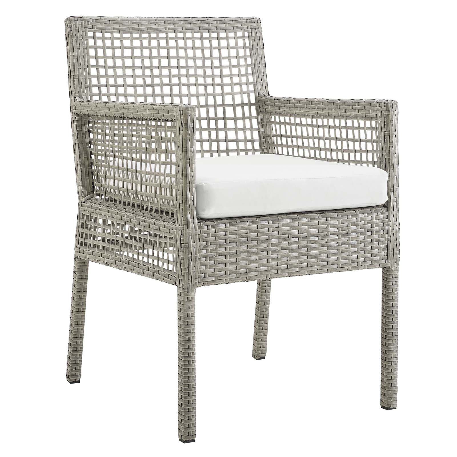 Casafoyer Aura Outdoor Patio Dining Arm Chair|Synthetic Gray-On-Gray Wicker Rattan|Powder-Coated Aluminum Frame|All-Weather Cushion|Non-Marking Foot Caps|Reliable & Quality Outdoor Furniture