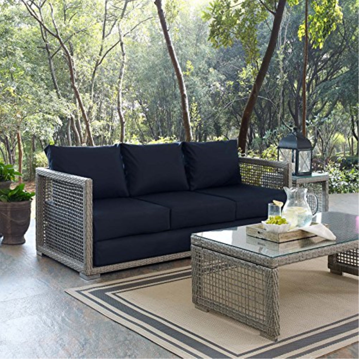 Casafoyer Aura Outdoor Patio Wicker Rattan, Sofa, Gray Navy