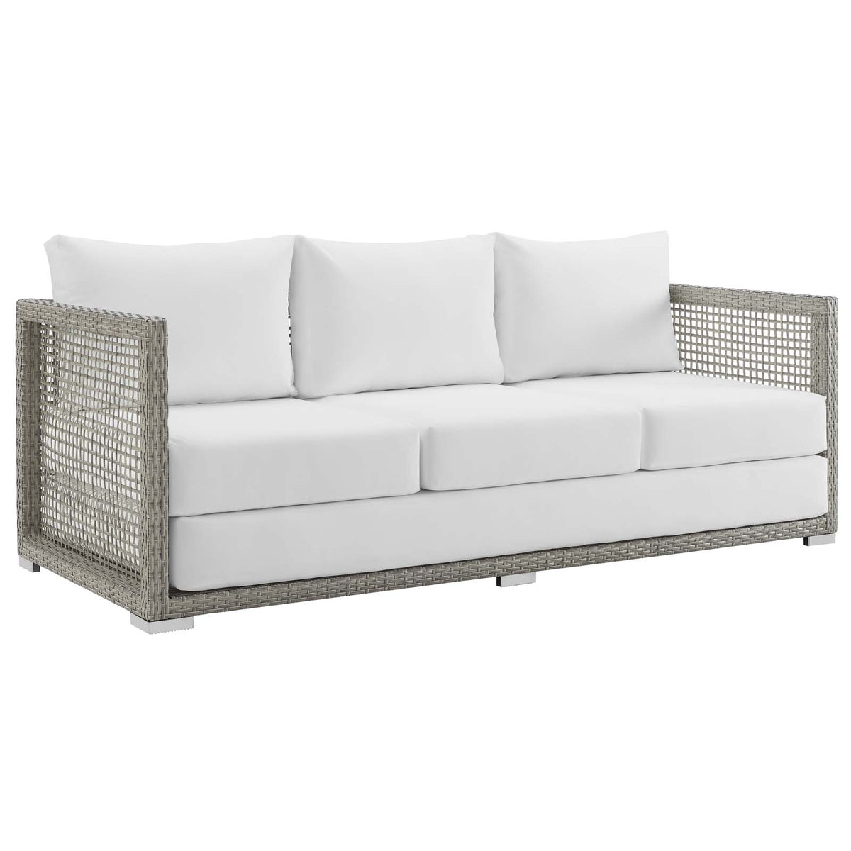 Aura Outdoor Patio Wicker Rattan Sofa - Gray White