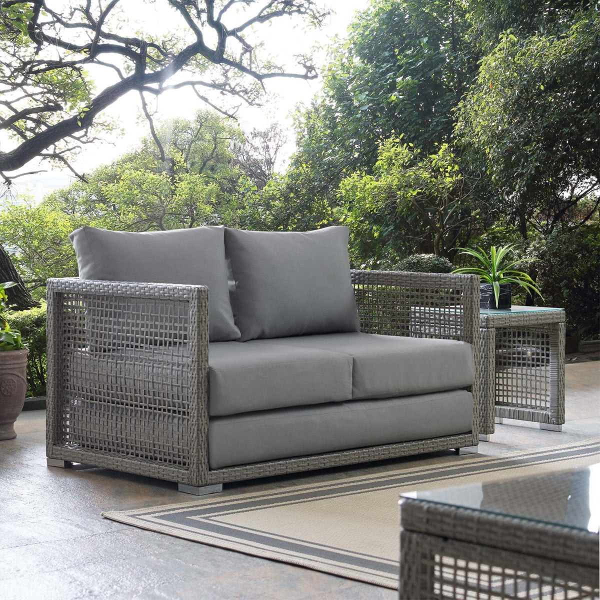 Casafoyer Aura Outdoor Patio Wicker Rattan, Loveseat, Gray Gray