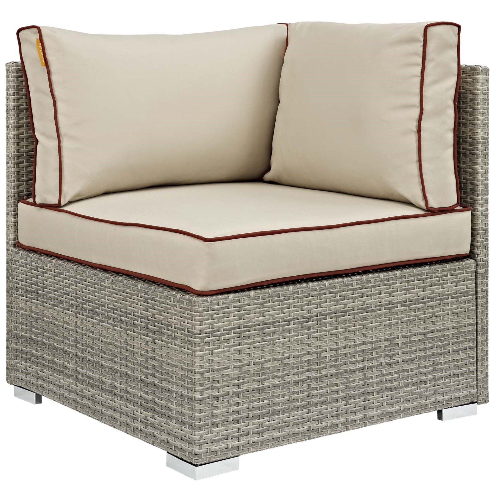 Repose Outdoor Patio Corner Sofa Chair - Tan/Gray Rattan, Uv Protection, Plush Cushions, Sturdy Aluminum Frame - Perfect For Patio, Backyard, Poolside