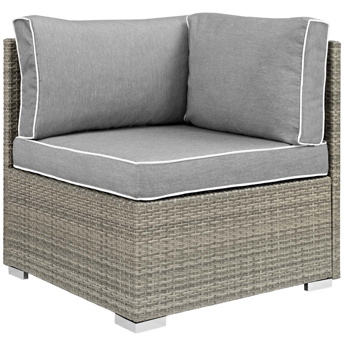Casafoyer Repose Wicker Rattan Outdoor Patio Corner Sectional Sofa Chair With Cushions In Light Gray Gray