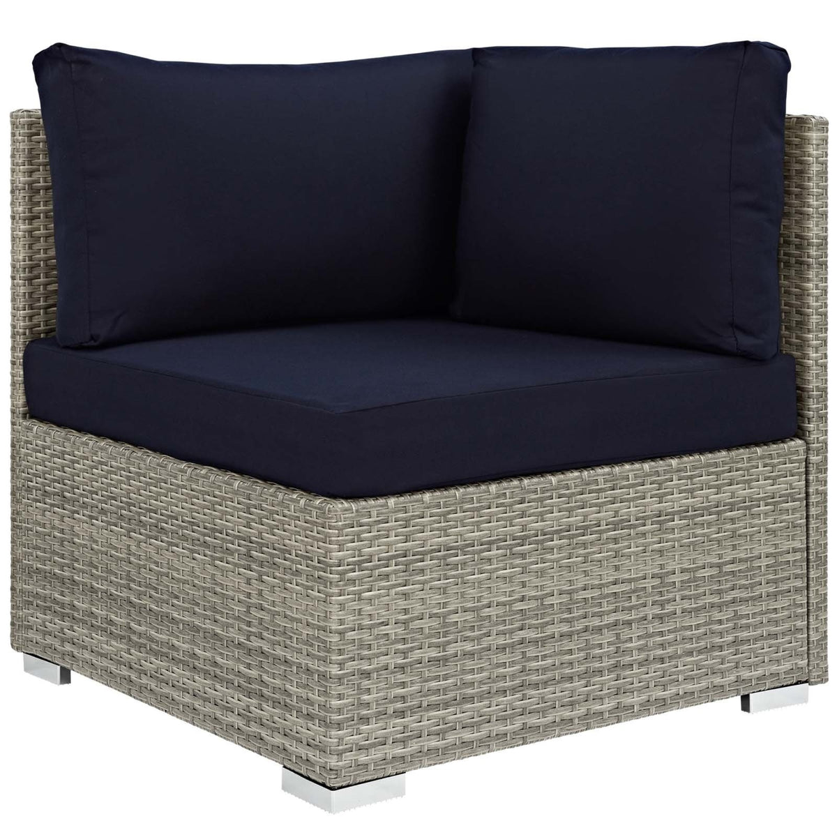 Casafoyer Repose Wicker Rattan Outdoor Patio Corner Sectional Sofa Chair With Cushions In Light Gray Navy