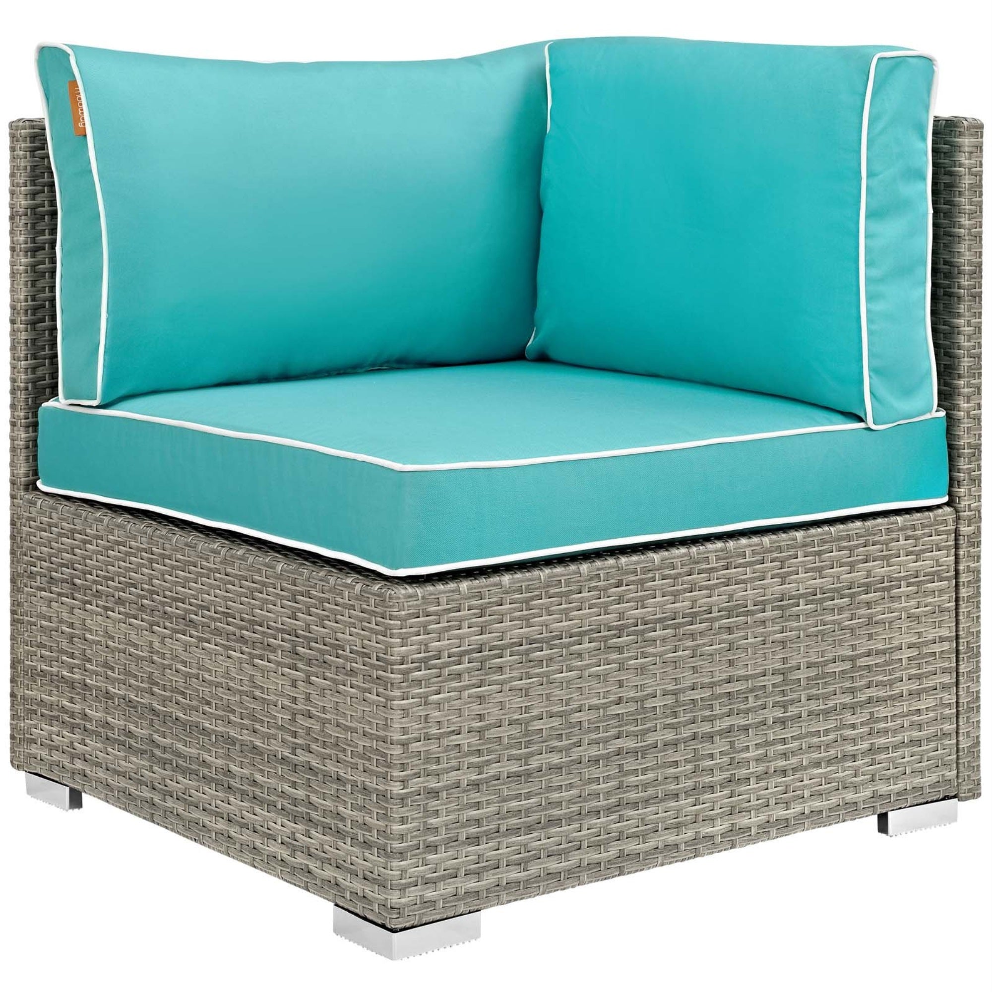 Casafoyer Repose Wicker Rattan Outdoor Patio Corner Sectional Sofa Chair With Cushions In Light Gray Turquoise