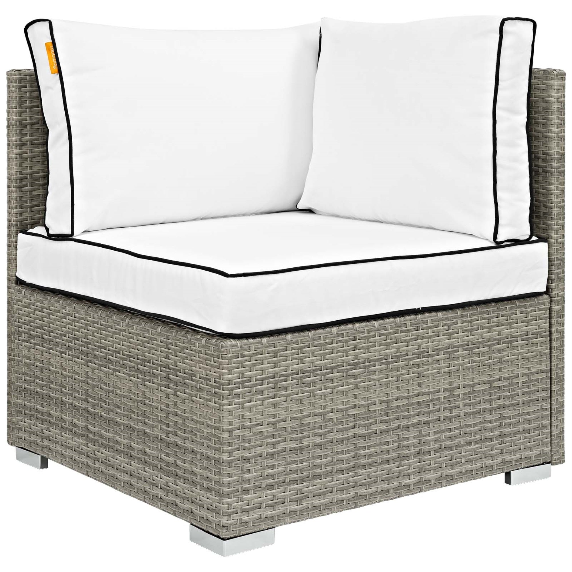Repose Outdoor Patio Corner Sofa Chair - Stylish & Comfortable With Uv Protection & Plush Cushions - Tan & Gray Synthetic Rattan Weave - Sturdy Aluminum Frame - Non-Marking Foot Pads - 331Lb Capacity