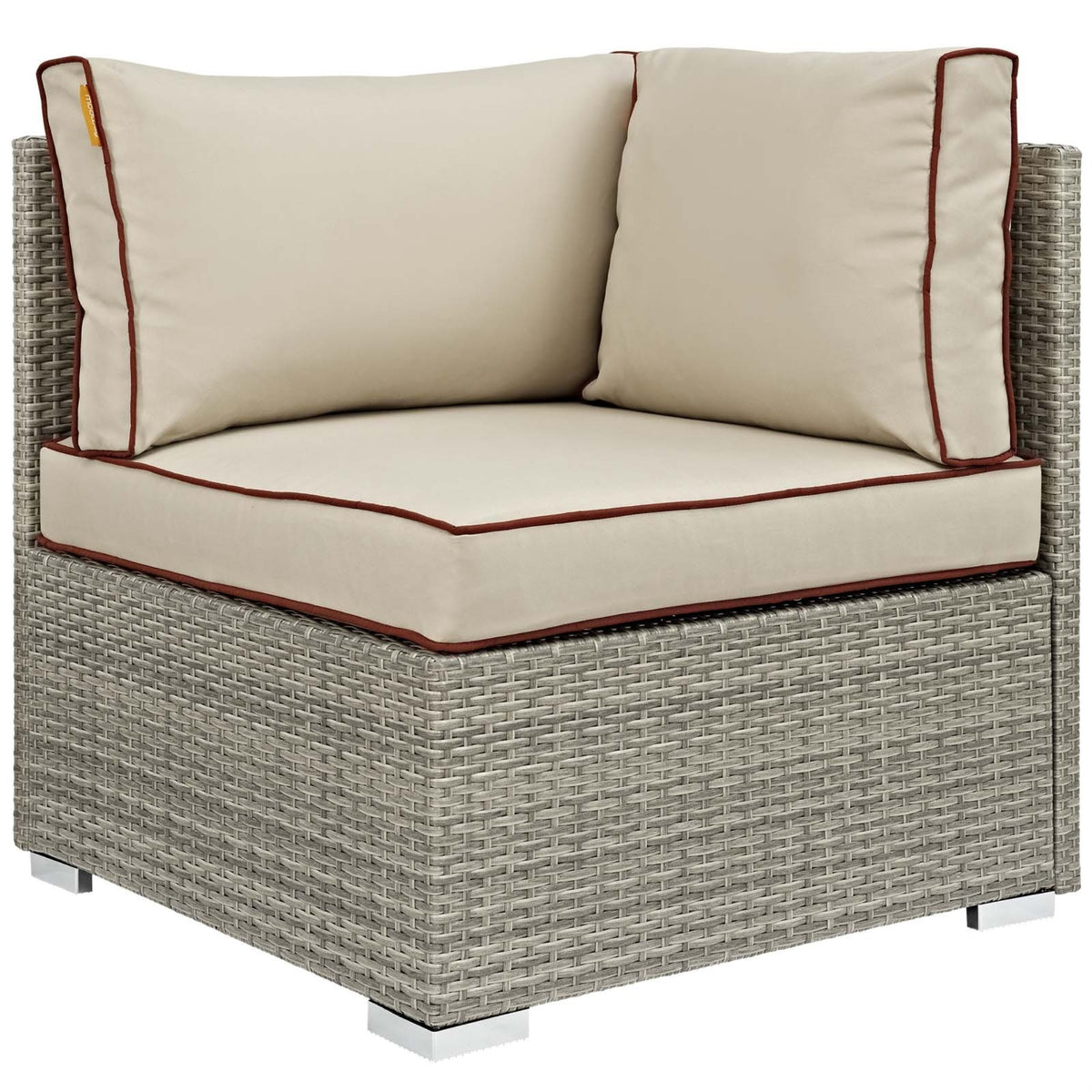 Casafoyer Repose Wicker Rattan Outdoor Patio Corner Sectional Sofa Chair With Sunbrella Fabric Cushions In Light Gray Beige