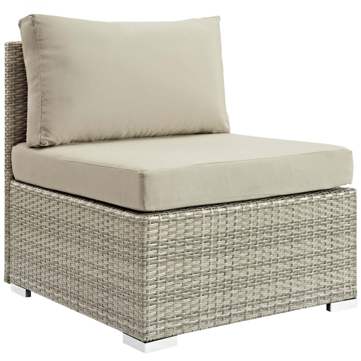 Casafoyer Repose Wicker Rattan Outdoor Patio Armless Sectional Sofa Chair With Cushions In Light Gray Beige