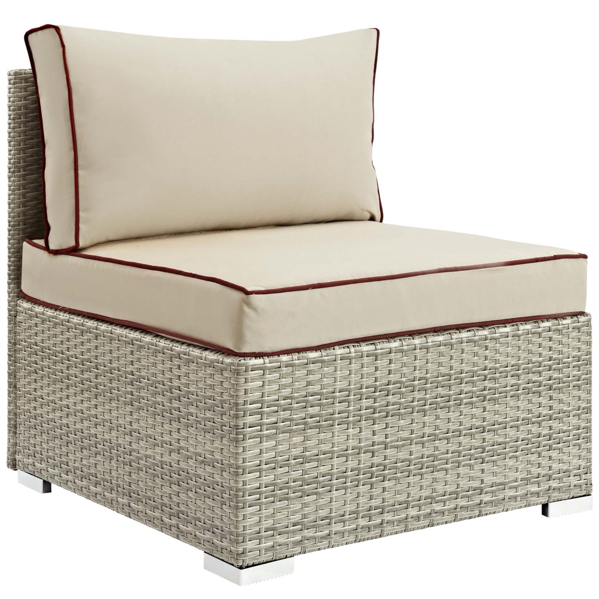 Repose Outdoor Patio Armless Sectional Sofa Chair - Tan/Gray Rattan Weave, Uv Protection, Plush Cushions, Sturdy Aluminum Frame, Elegant Design