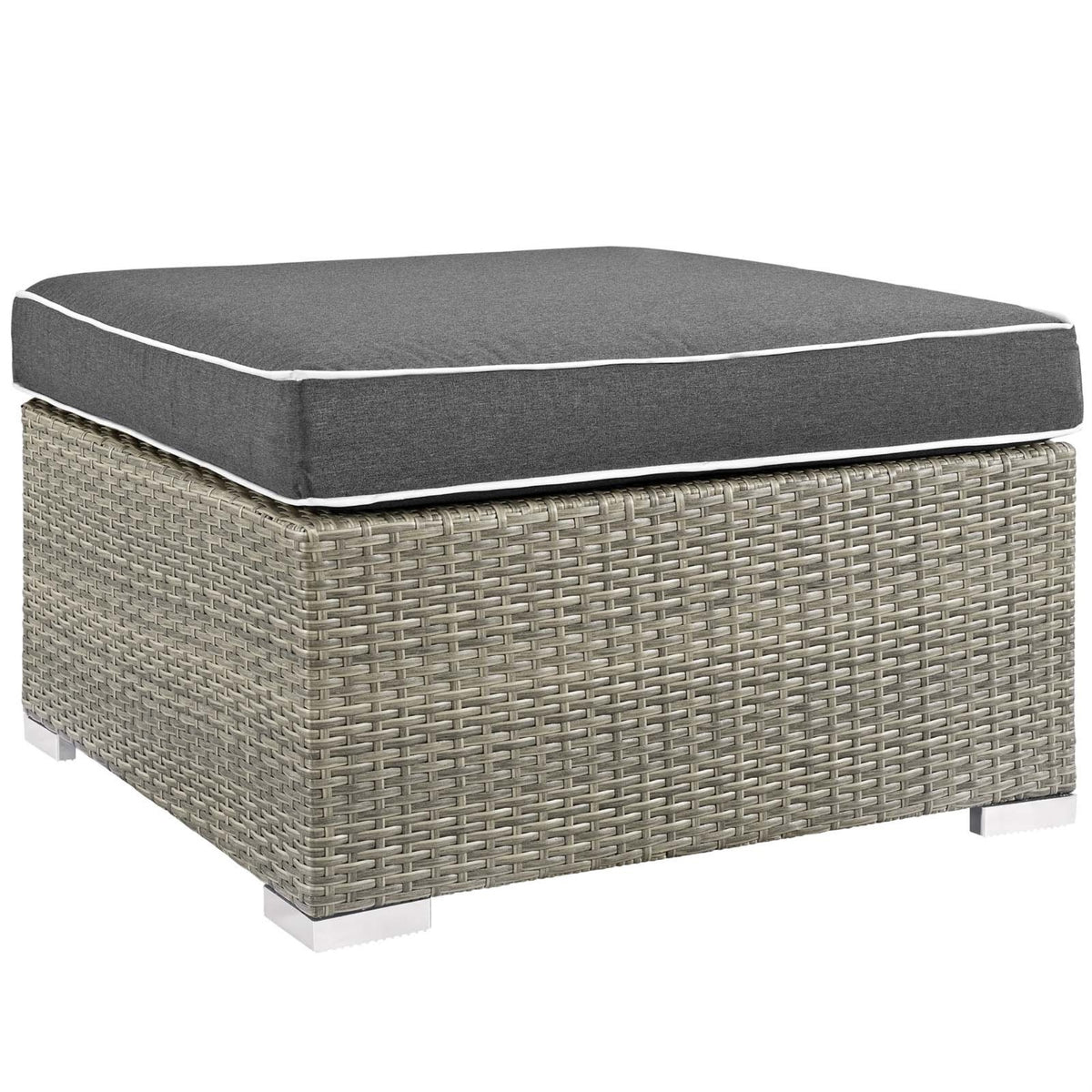 Casafoyer Repose Wicker Rattan Outdoor Patio Ottoman Wth Cushions In Light Gray Charcoal