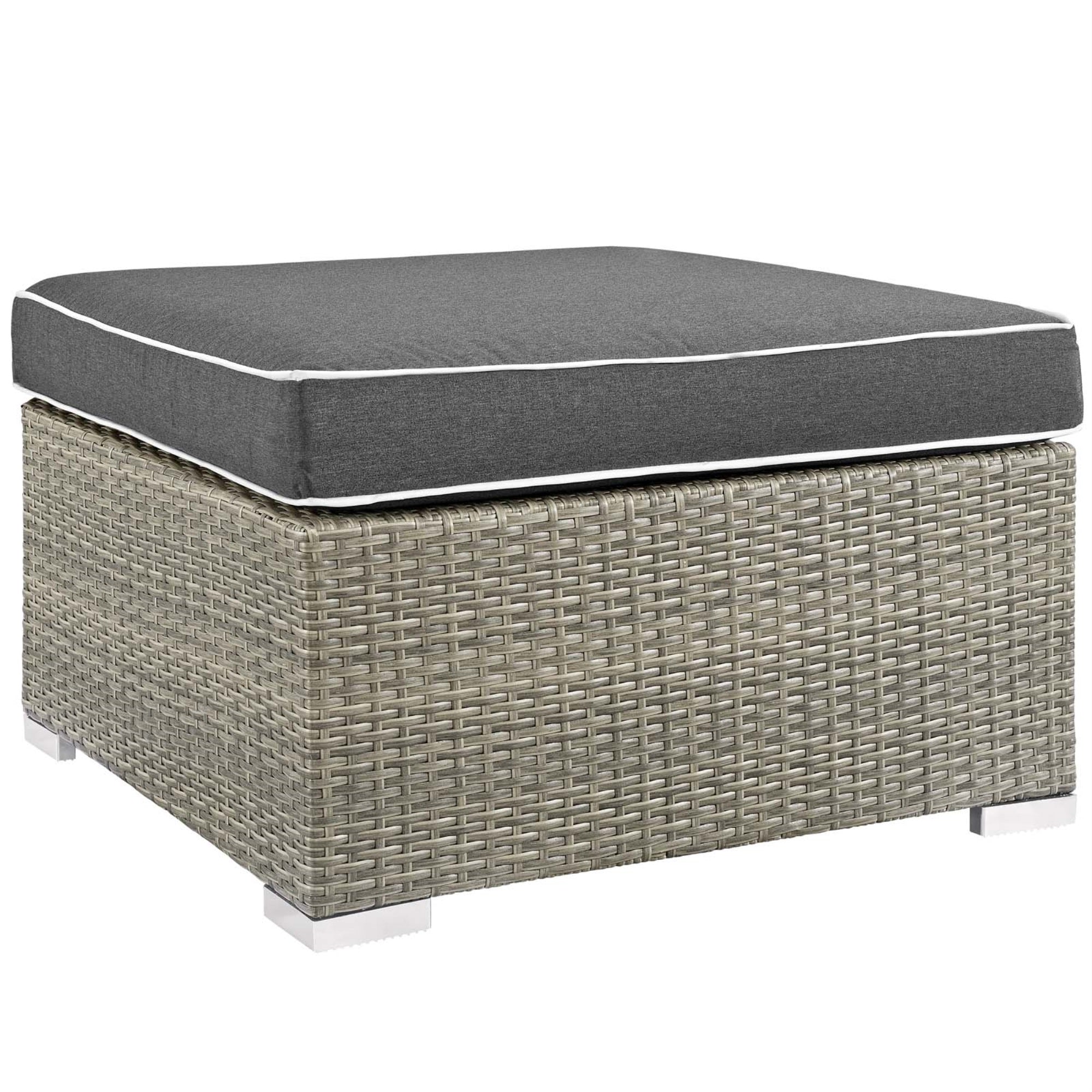 Repose Outdoor Patio Ottoman - Tan/Gray Synthetic Rattan, Uv Protection, Plush Cushions, Non-Marking Foot Pads, Sturdy Aluminum Frame, 331Lb Capacity