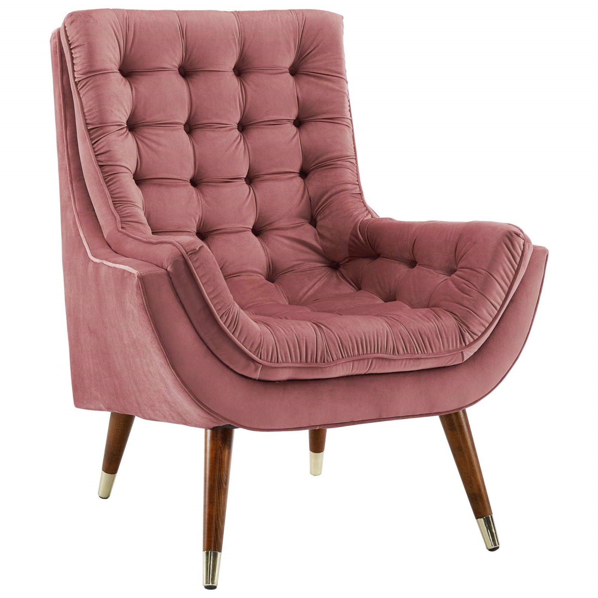 Casafoyer Suggest Button Tufted Upholstered Velvet Lounge Chair, Dusty Rose
