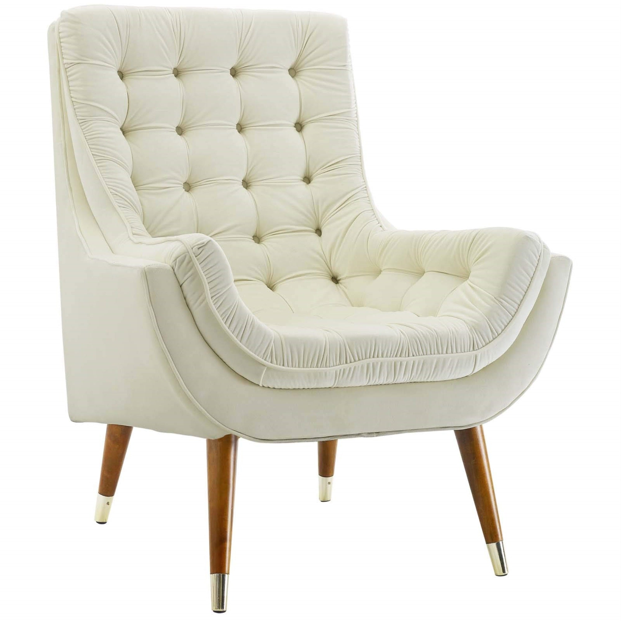 Casafoyer Suggest Button Tufted Upholstered Velvet Lounge Chair, Ivory