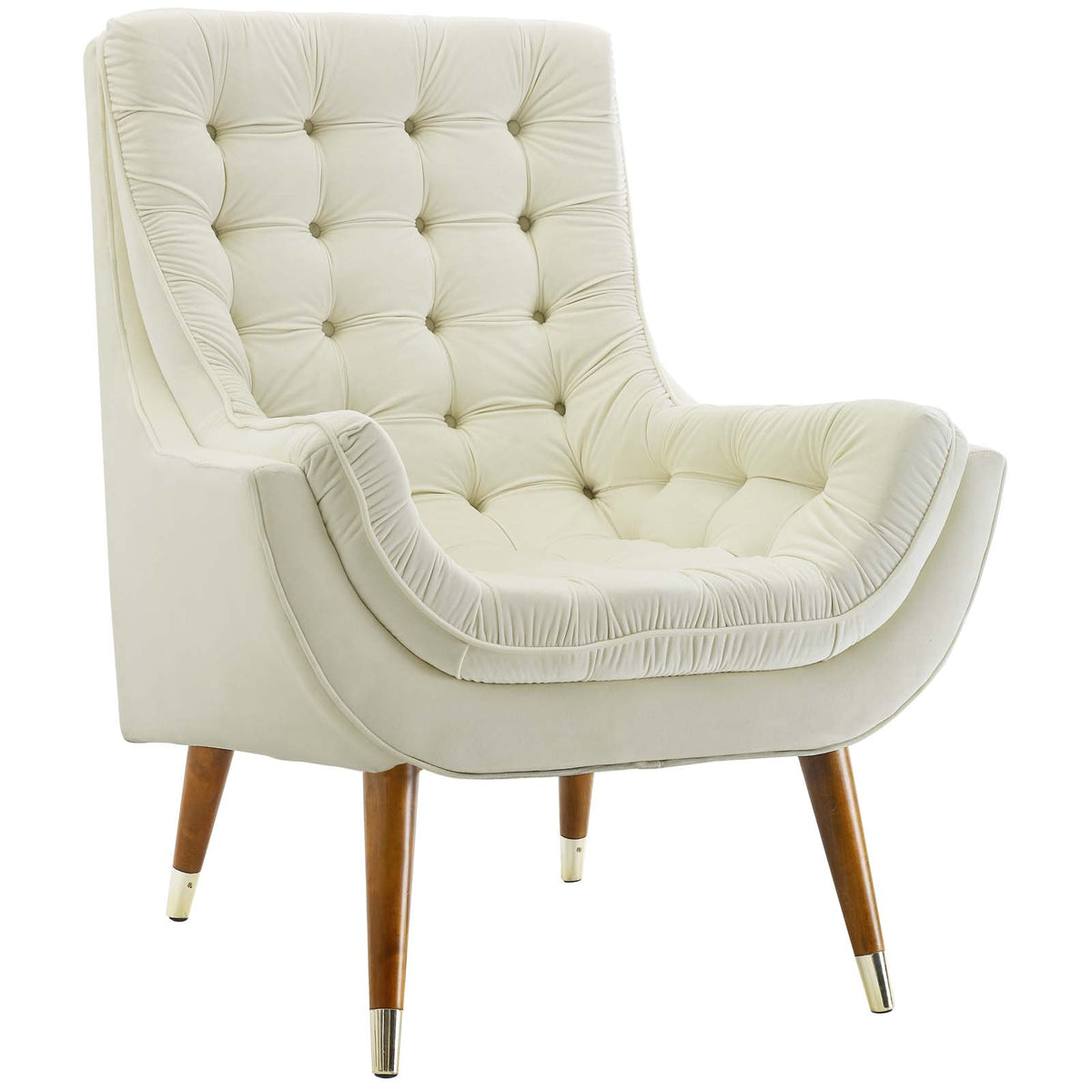 Suggest Button Tufted Upholstered Velvet Lounge Chair - Ivory