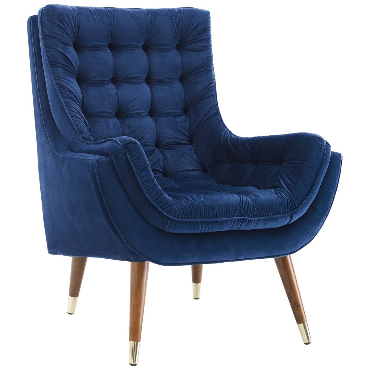 Suggest Performance Velvet Lounge Chair - Stain-Resistant, Button-Tufted, Plush Cushion, Mid-Century Inspired - Navy