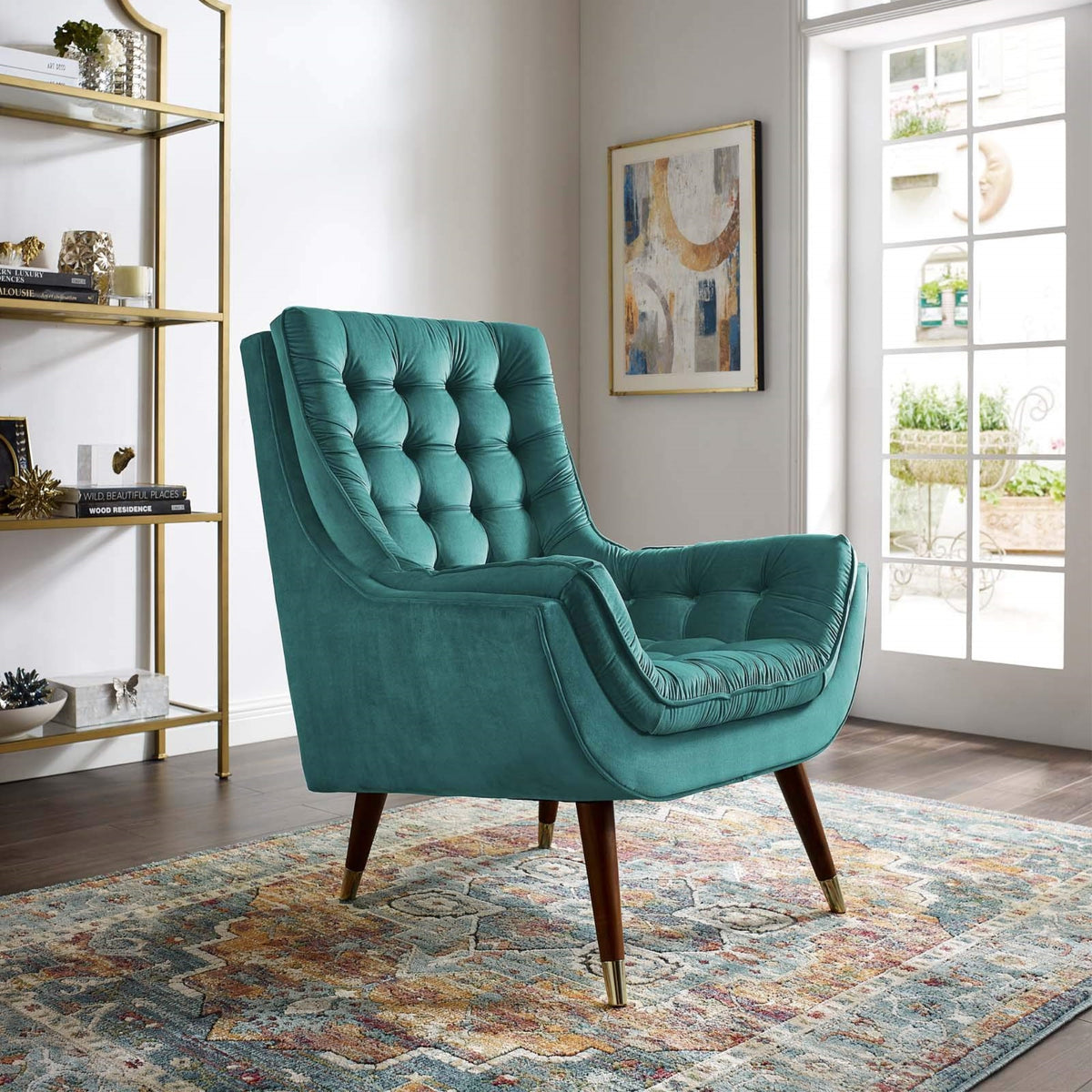 Casafoyer Suggest Button Tufted Upholstered Velvet Lounge Chair, Teal
