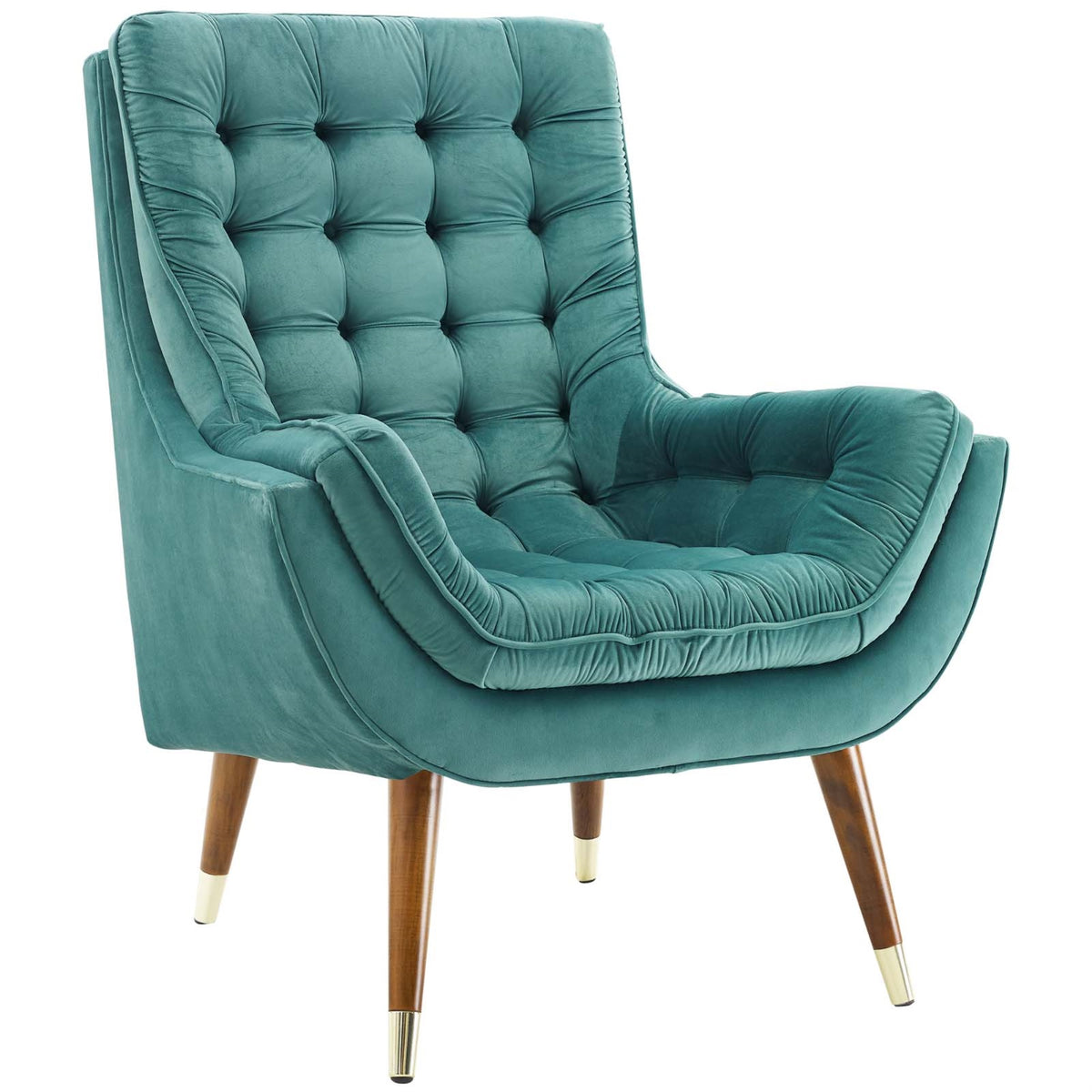 Suggest Performance Velvet Lounge Chair - Elegant, Comfortable, And Stylish. Upholstered In Stain-Resistant Velvet With Button-Tufting, Flared Armrests, And Gold Metal Sleeves. Perfect For Living Room, Bedroom, Or Reading Nook. Weight Capacity: 331 Lbs.