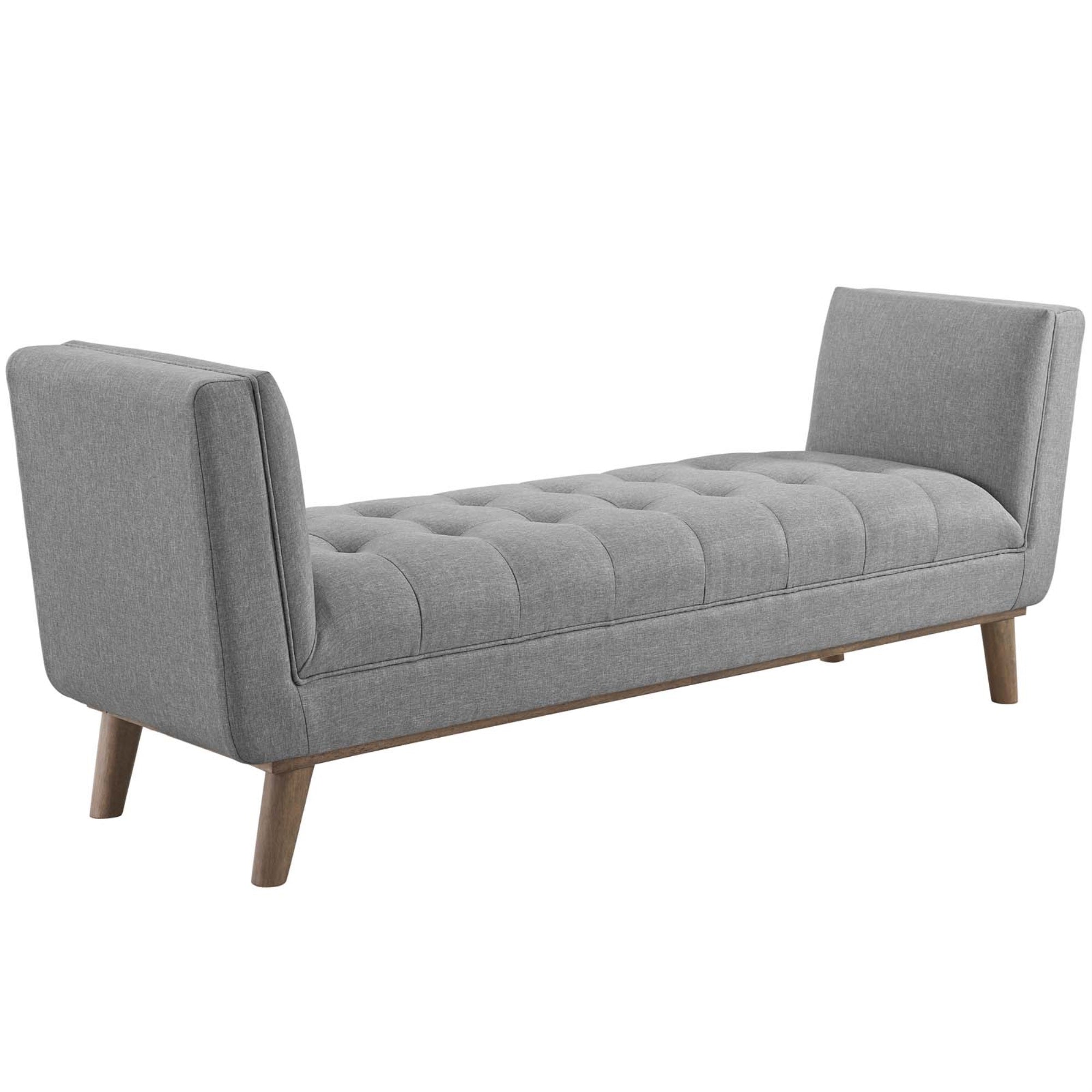 Haven Tufted Button Accent Bench - Ultimate Comfort & Style, Elegant Design, Soft Polyester Upholstery, Flared Arms, Sturdy Rubberwood Frame, 800 Lbs Capacity.
