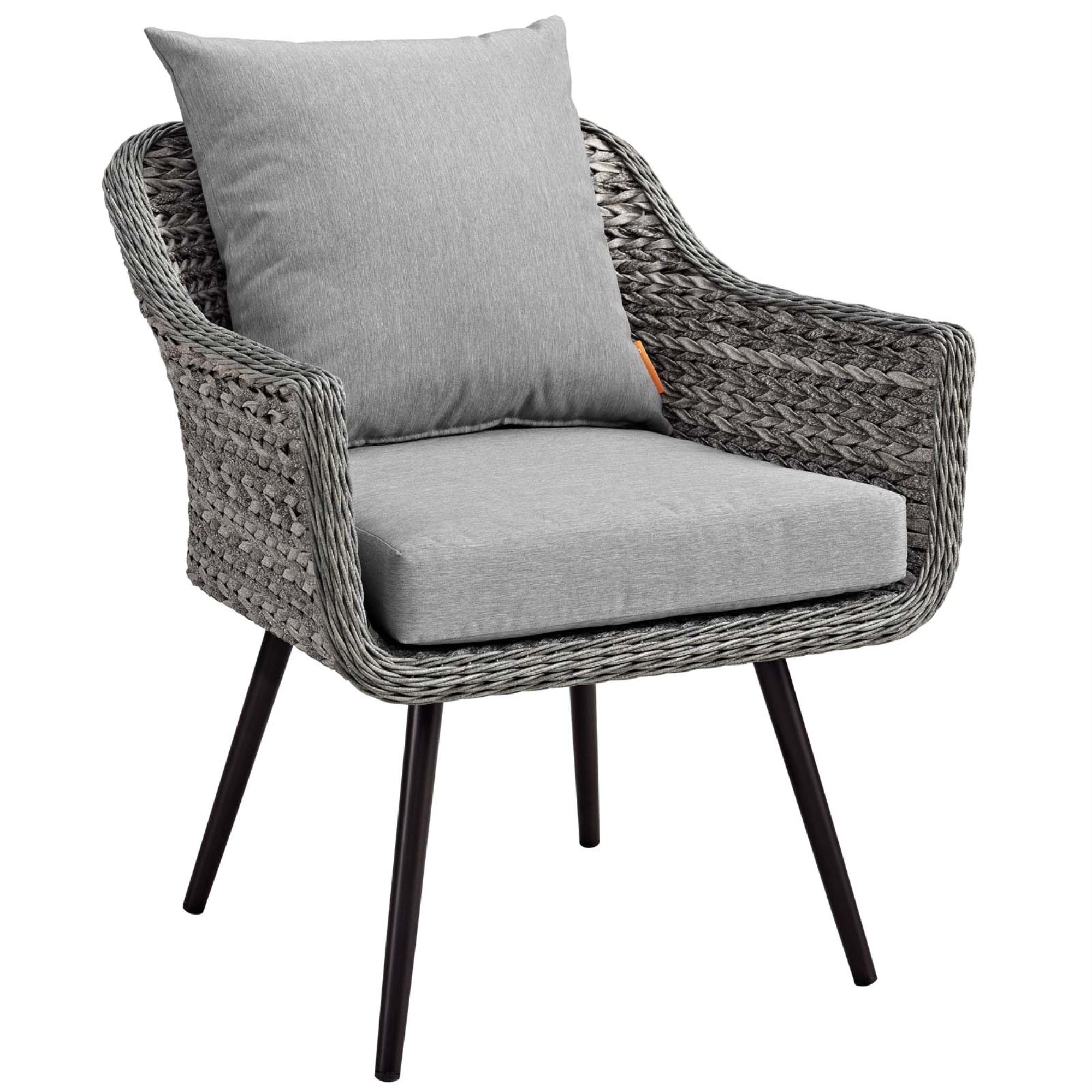 Endeavor Outdoor Patio Armchair - Contemporary Design, Waterproof Aluminum Legs, All-Weather Cushions, Gray Synthetic Rattan Weave