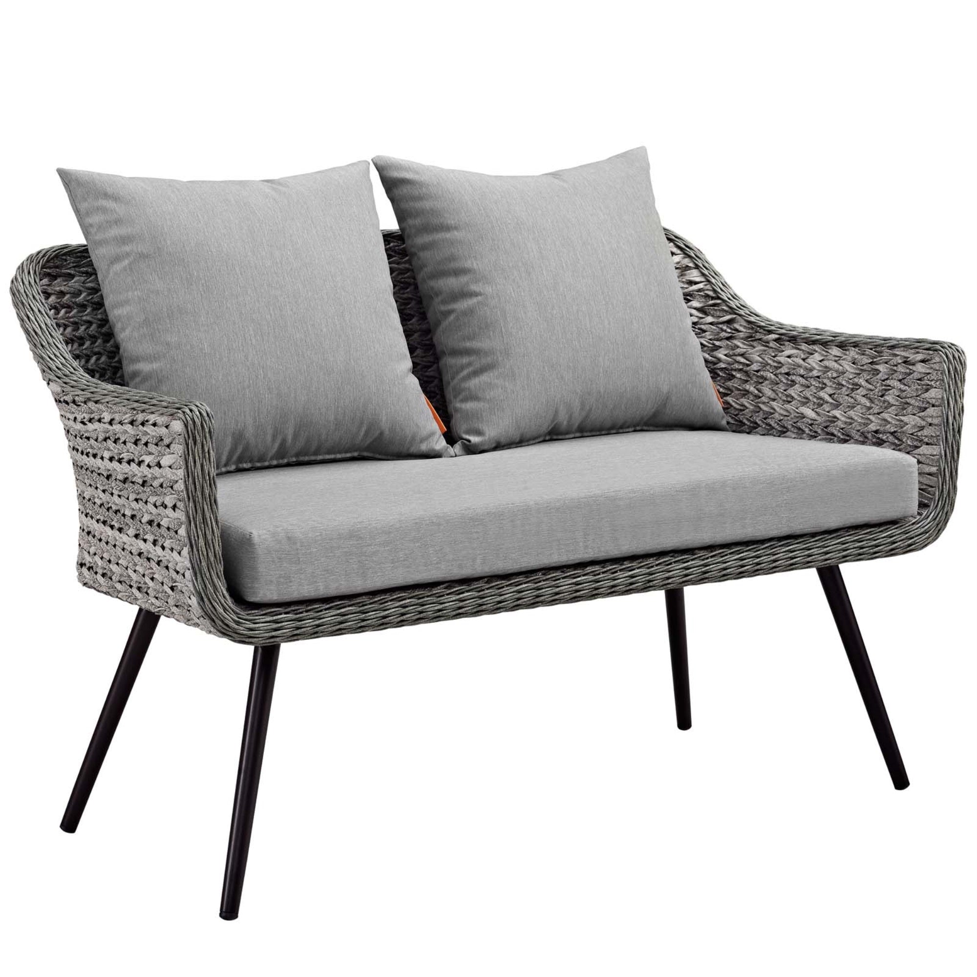 Endeavor Outdoor Patio Collection - Luxurious Gray Gray Rattan Loveseat For Balcony, Garden, Backyard, Or Patio. Waterproof, Modern Design.