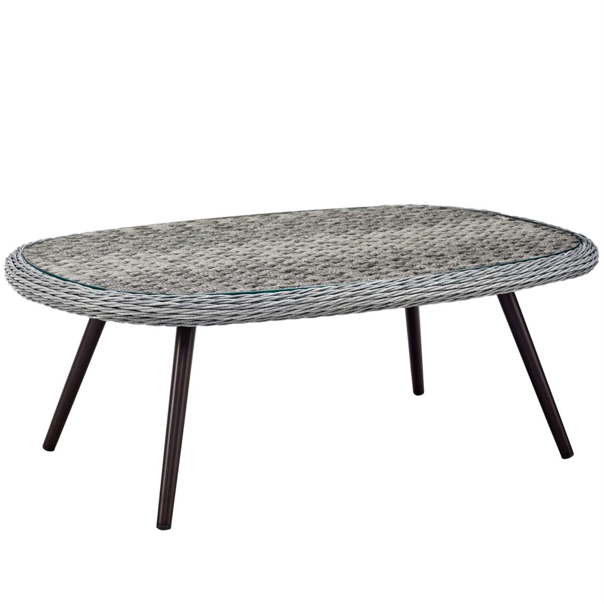 Luxurious Endeavor Outdoor Coffee Table - Waterproof Black Aluminum Legs - Designer Gray Synthetic Rattan - Easy-To-Clean Tempered Glass Top - Premium Lounge Experience - Ideal For Balcony, Garden, Backyard, Patio