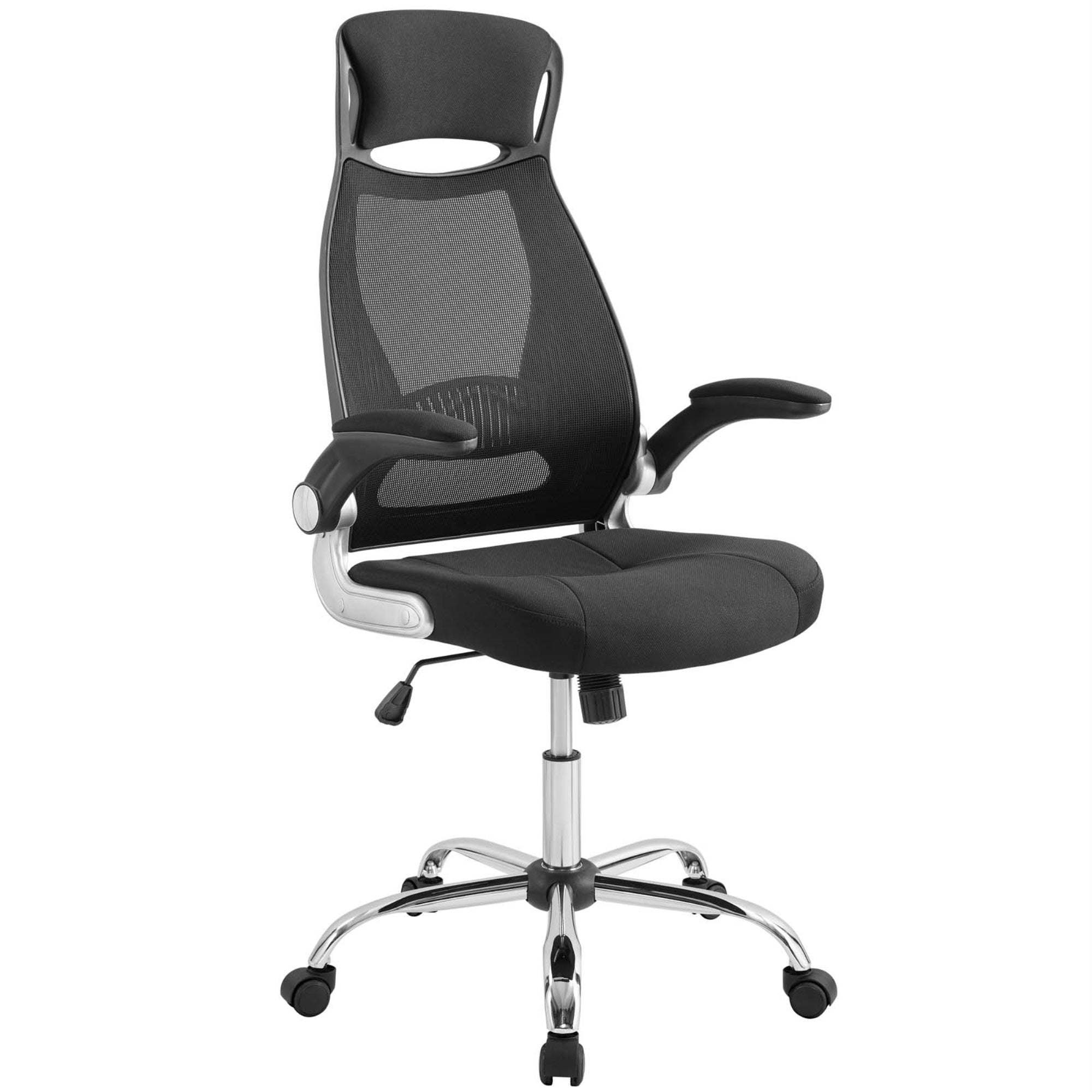 Expedite Highback Office Chair - Ergonomic Mesh Back, Lumbar Support, Padded Headrest, Flip-Arms, Swivel, Height Adjustment