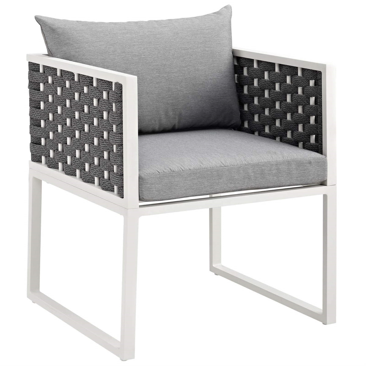 Casafoyer Stance Outdoor Patio Woven Rope Dining Arm Chair In White Gray
