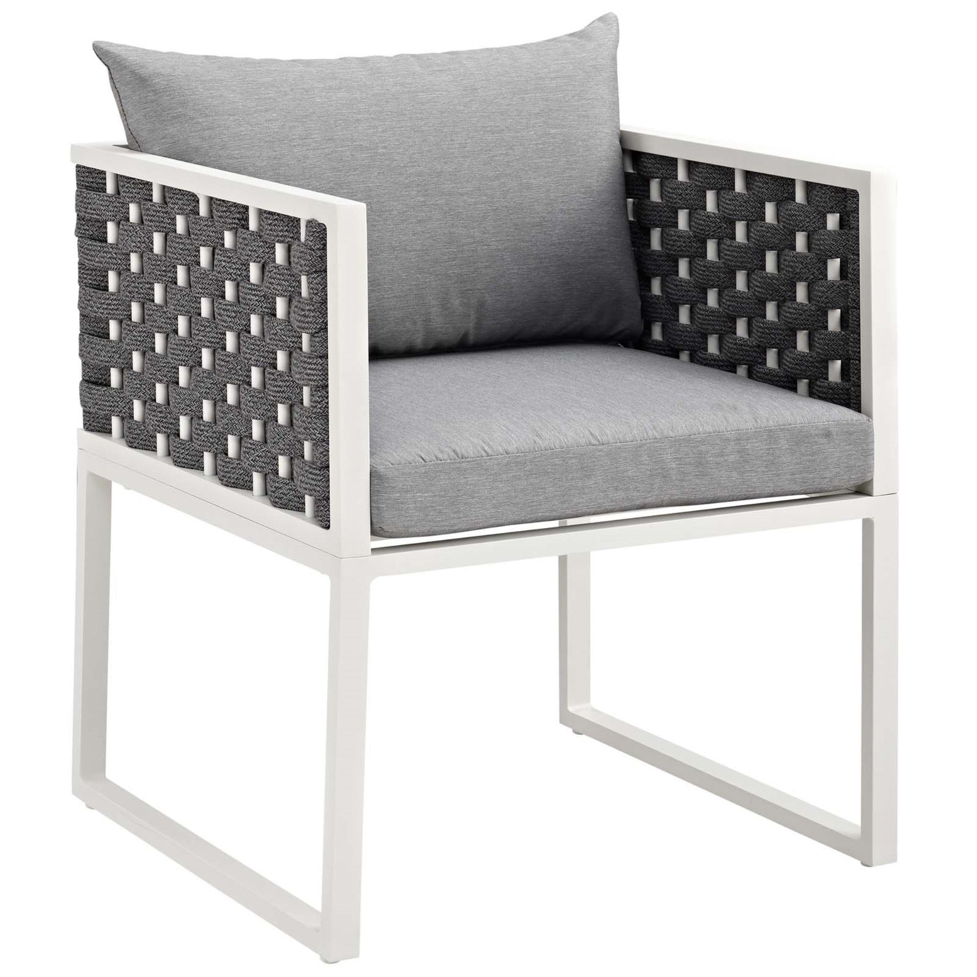 Stance Outdoor Patio Dining Armchair - Contemporary Design, Aluminum Frame, Waterproof Cushions, Comfortable Seating - White Gray