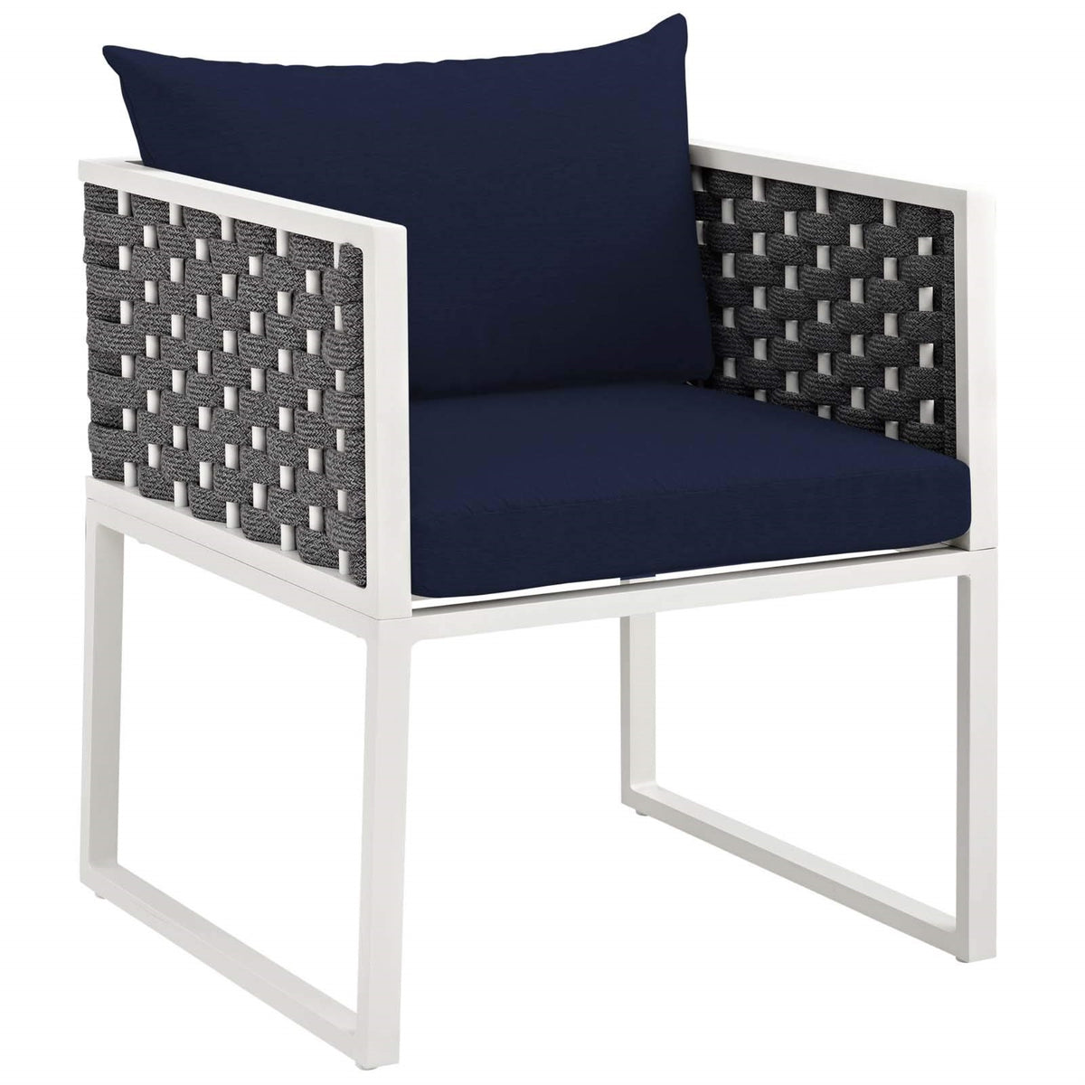 Casafoyer Stance Outdoor Patio Woven Rope Dining Arm Chair In White Navy