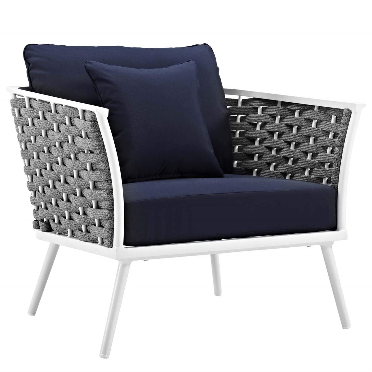 Casafoyer Stance Outdoor Patio Woven Rope Arm Chair In White Navy