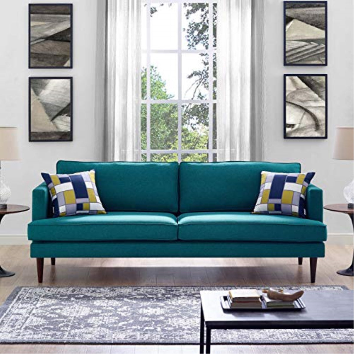Casafoyer Agile Upholstered Fabric Contemporary Modern Sofa In Teal